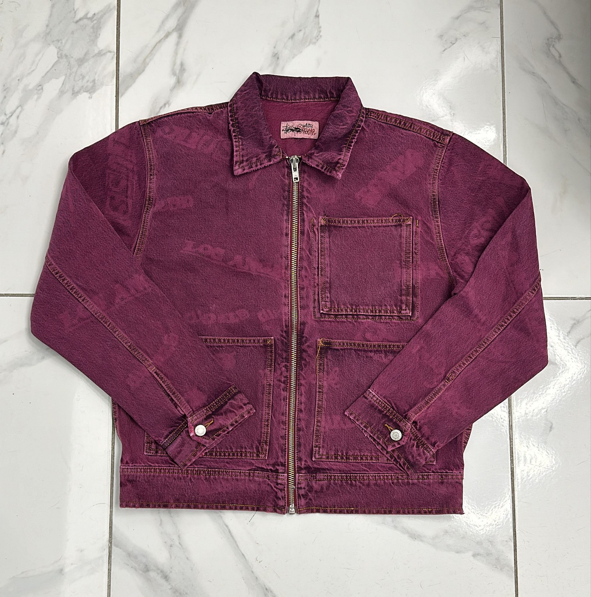 Stussy Stussy Spray Dye Hooded Work Jacket Faded Pink | Grailed