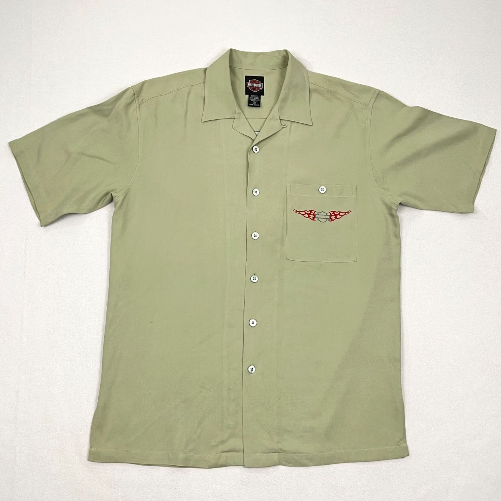 Harley Davidson VINTAGE Harley-Davidson Shirt Mens S Green Silk Cocktail After The Ride Loop Button Up Size US S / EU 44-46 / 1 - 3 Thumbnail