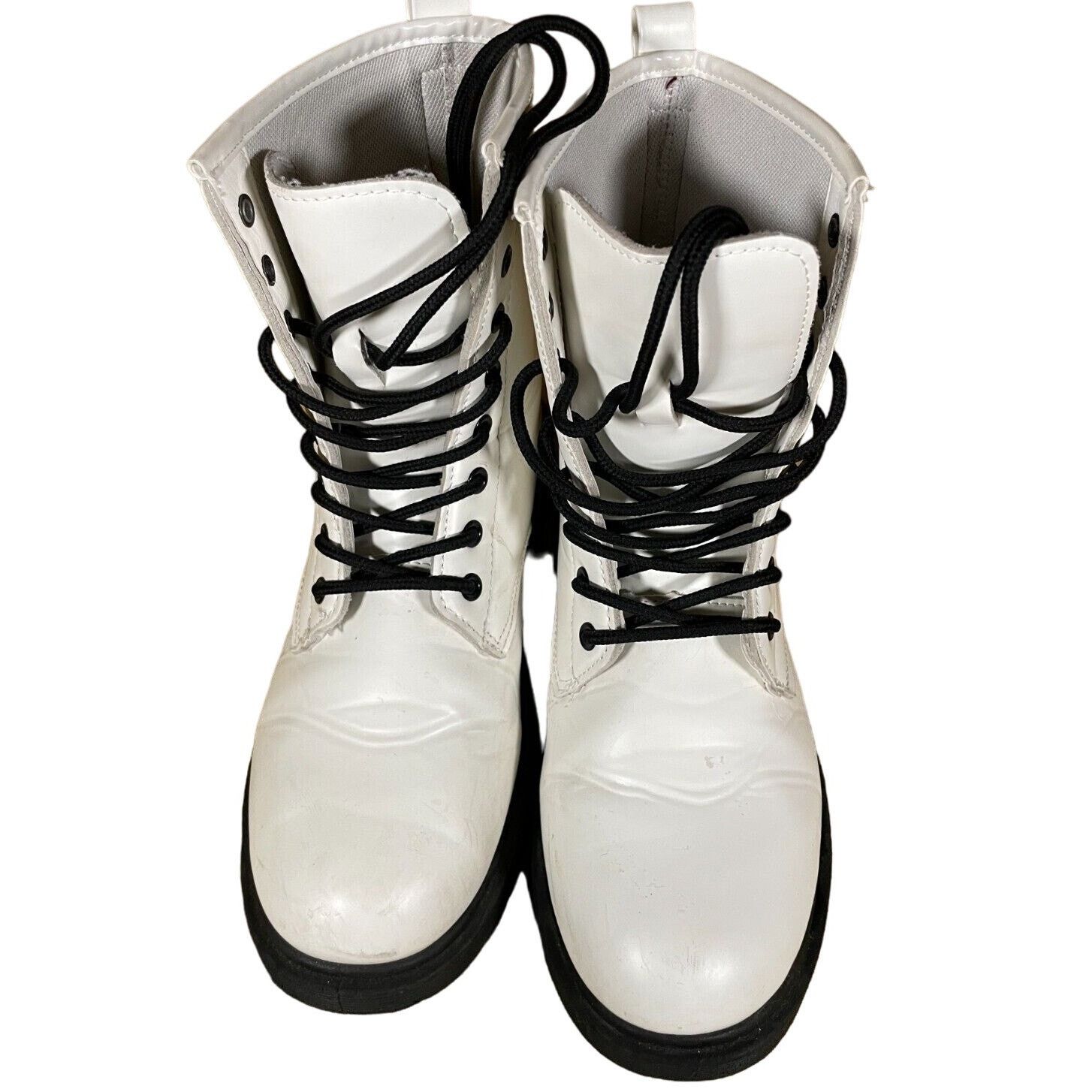 White patent leather combat boots cheap