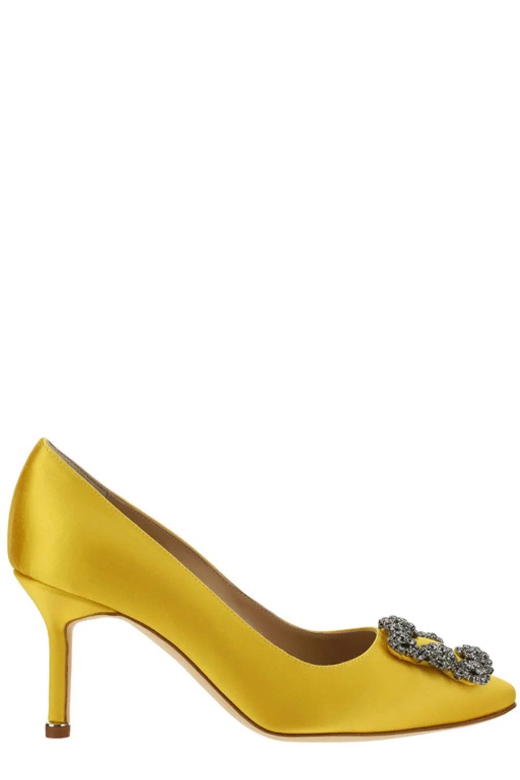 image of Manolo Blahnik Yellow Satin Hangisi Pumps Shoes, Women's (Size 8)