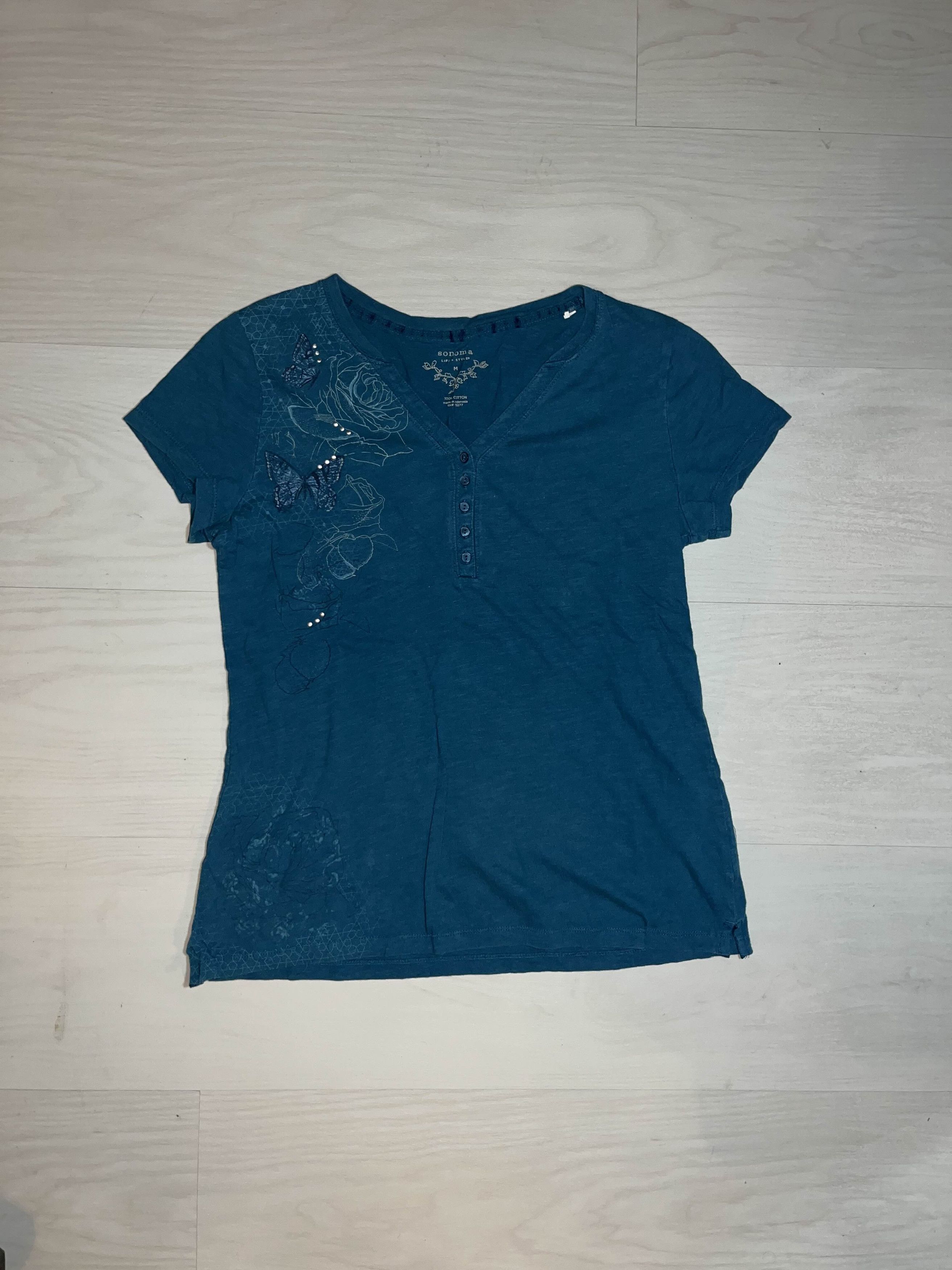 Sonoma Y2K Blue Womens Butterfly and Roses Graphic Shirt Size M / US 6-8 / IT 42-44 - 2 Thumbnail