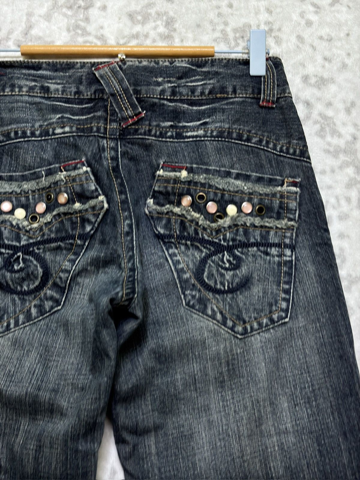 Hysteric Glamour Flare Oririn Studded Wide Leg Jeans Claw Mark Whiskers Size US 27 - 9 Thumbnail