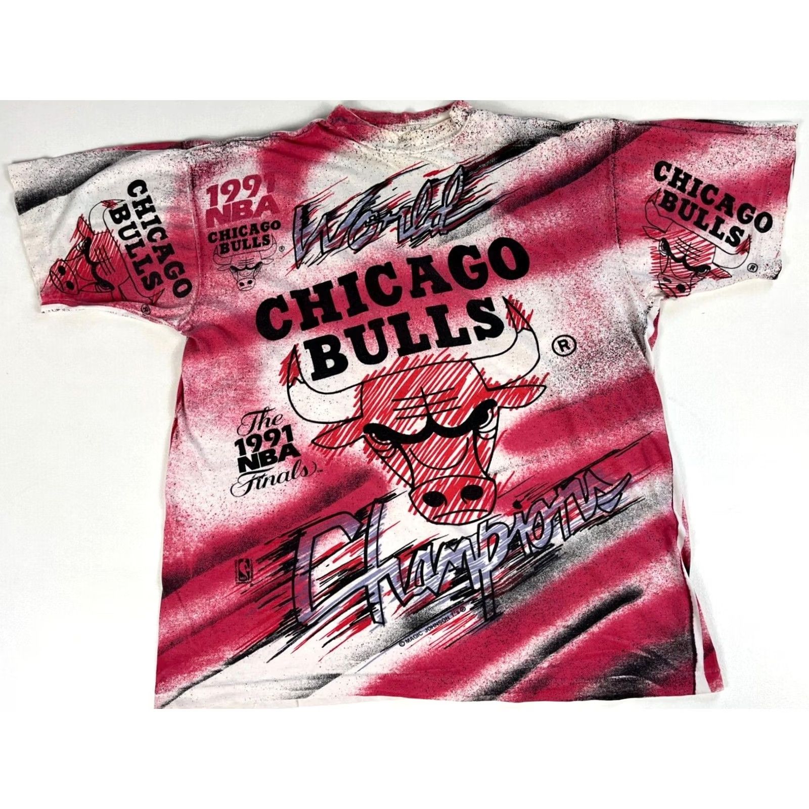 NBA VINTAGE Chicago Bulls T-Shirt 1991 NBA Finals Magic Johnson T's Sz M Men's Shirts Graphic Print 90s Basketball World Champions Size US M / EU 48-50 / 2 - 2 Thumbnail