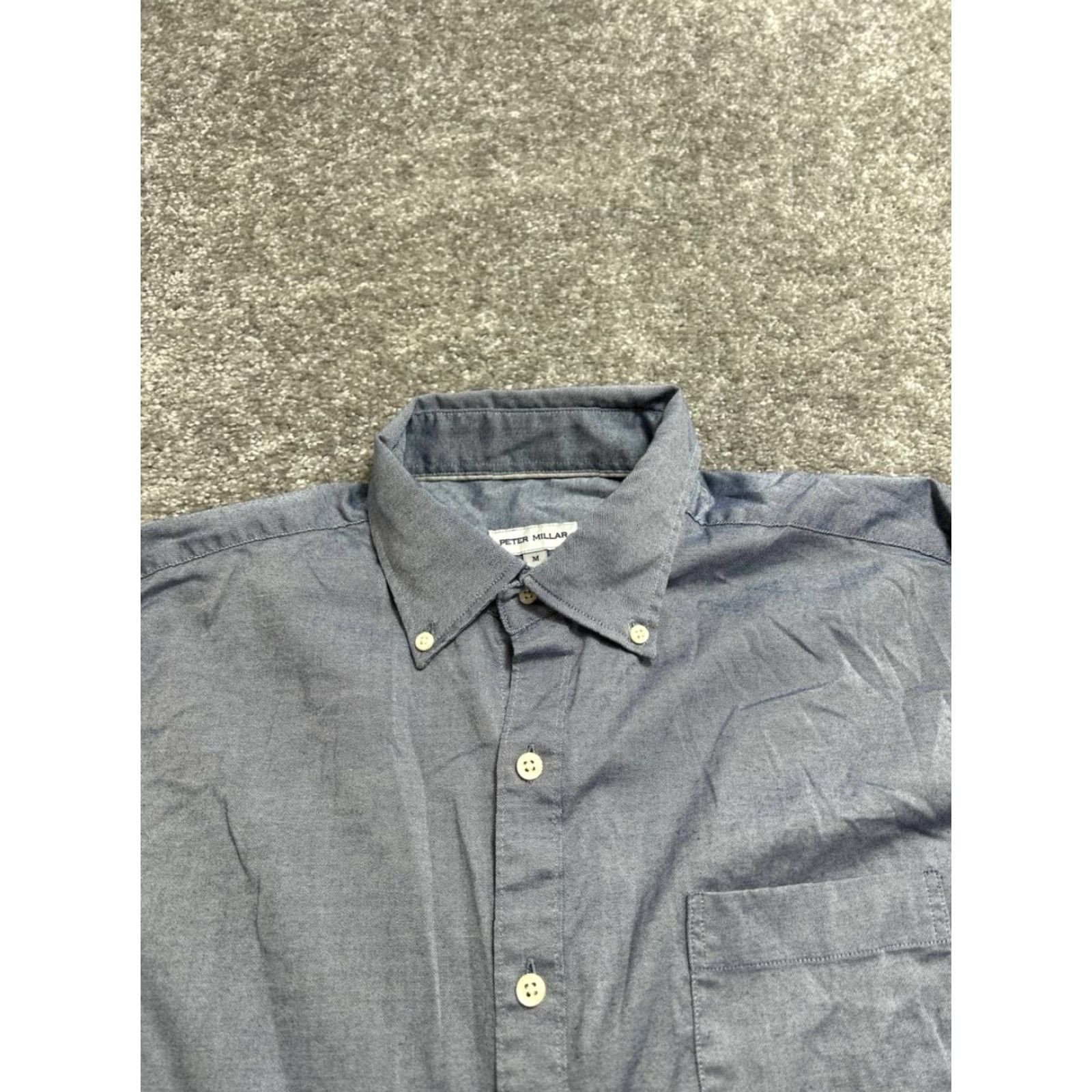 Peter Millar Peter Millar Dress Shirt Mens Medium Gray Cotton Stretch Button-Down Formal Shirt Size 40R - 3 Thumbnail