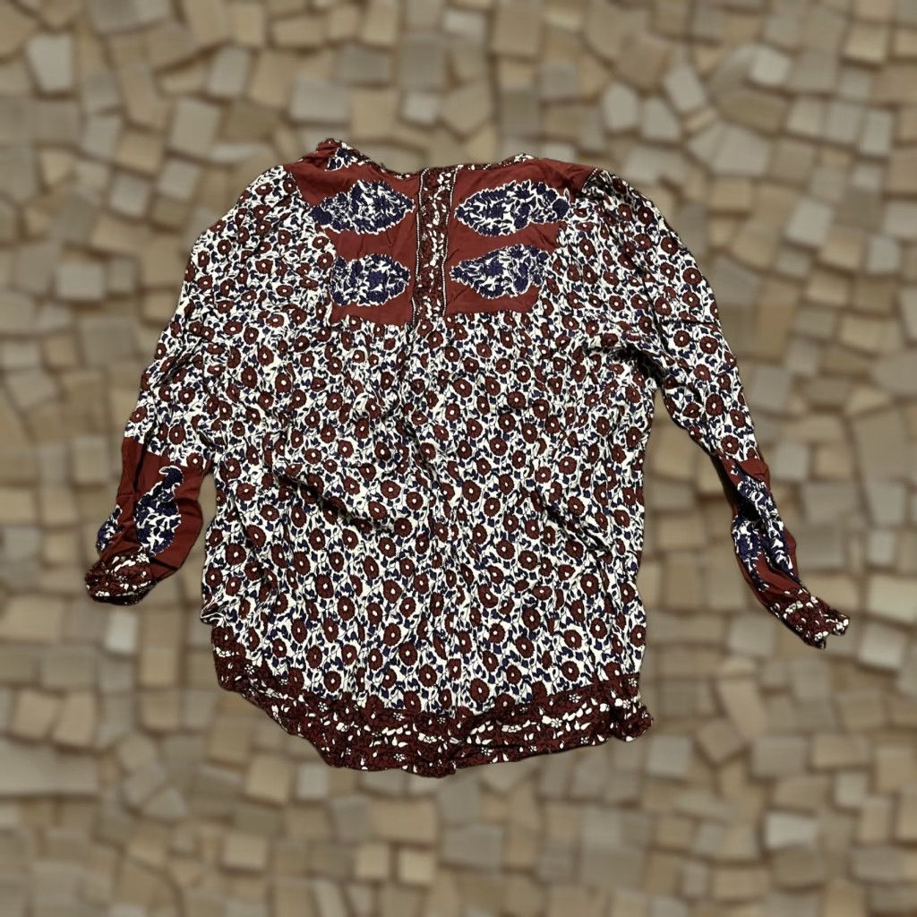 Lucky Brand Lucky Brand Shirt Womens Size M V-Neck Floral Long Sleeve White Brown Blue Casual 90s Modern Basic Regular Fit Free Return Size M / US 6-8 / IT 42-44 - 1 Thumbnail