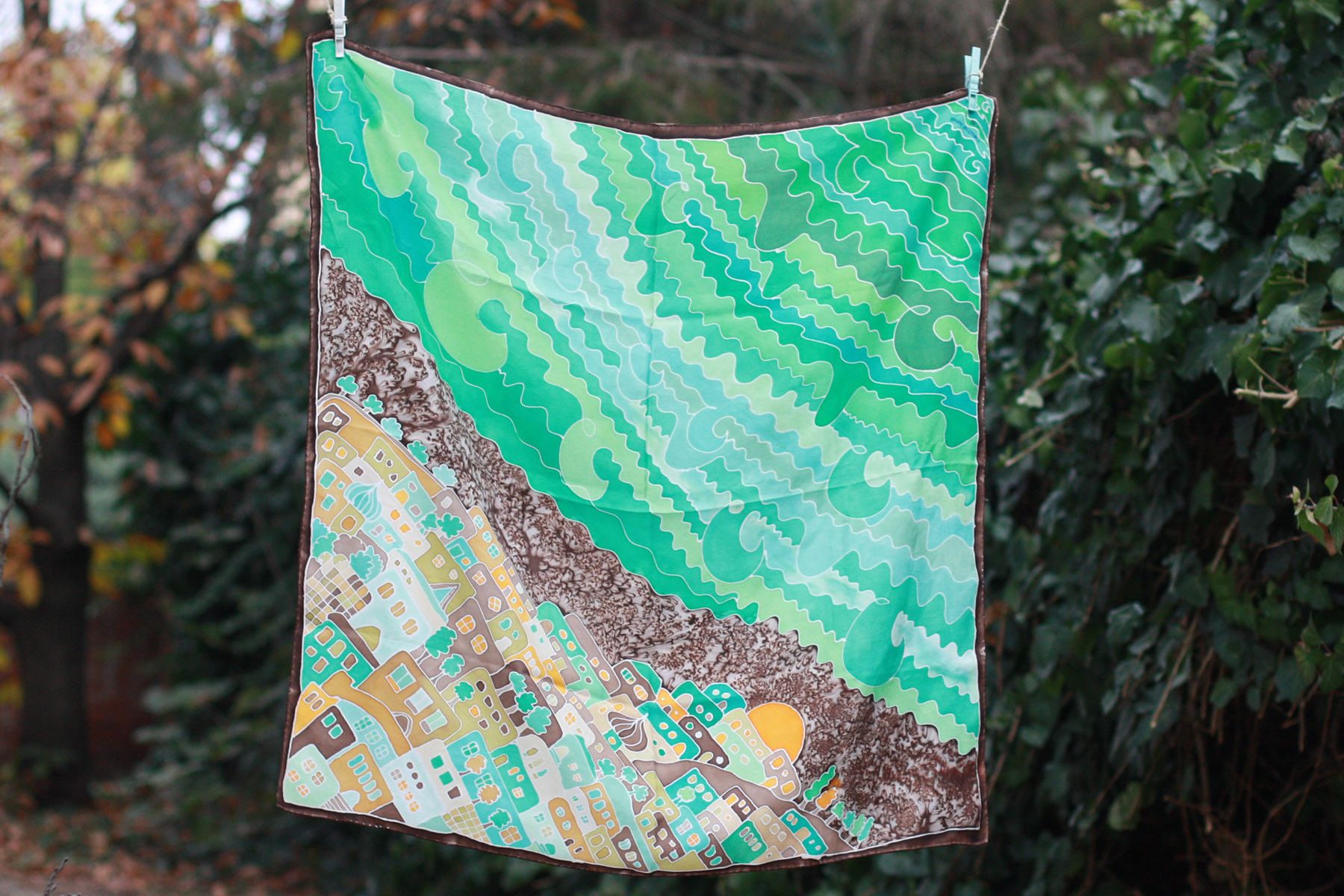 Vintage Vintage 1993 Silk Scarf – Hand-Painted Landscape Design Size ONE SIZE - 3 Thumbnail