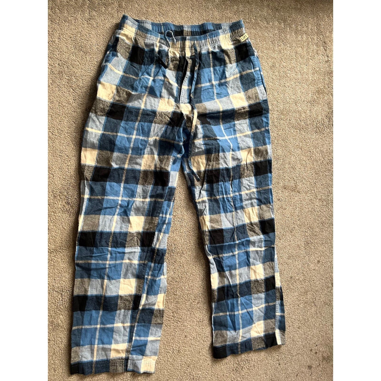 Life is Good Life Is Good Mens Cotton Drawstring Sleep Pants S Blue Plaid Pajama Pants Mens Life Is Good Sleepwear Drawstring Cotton Plaid Blue S Size US 29 - 2 Thumbnail