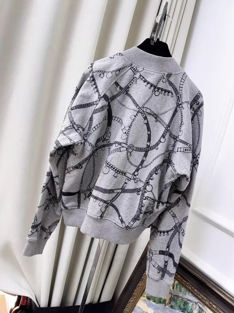 Hermes Hermes Grey Chain Print Pilot Zip-Up Hooded Sweatshirt Jac Size XS / US 0-2 / IT 36-38 - 2 Thumbnail