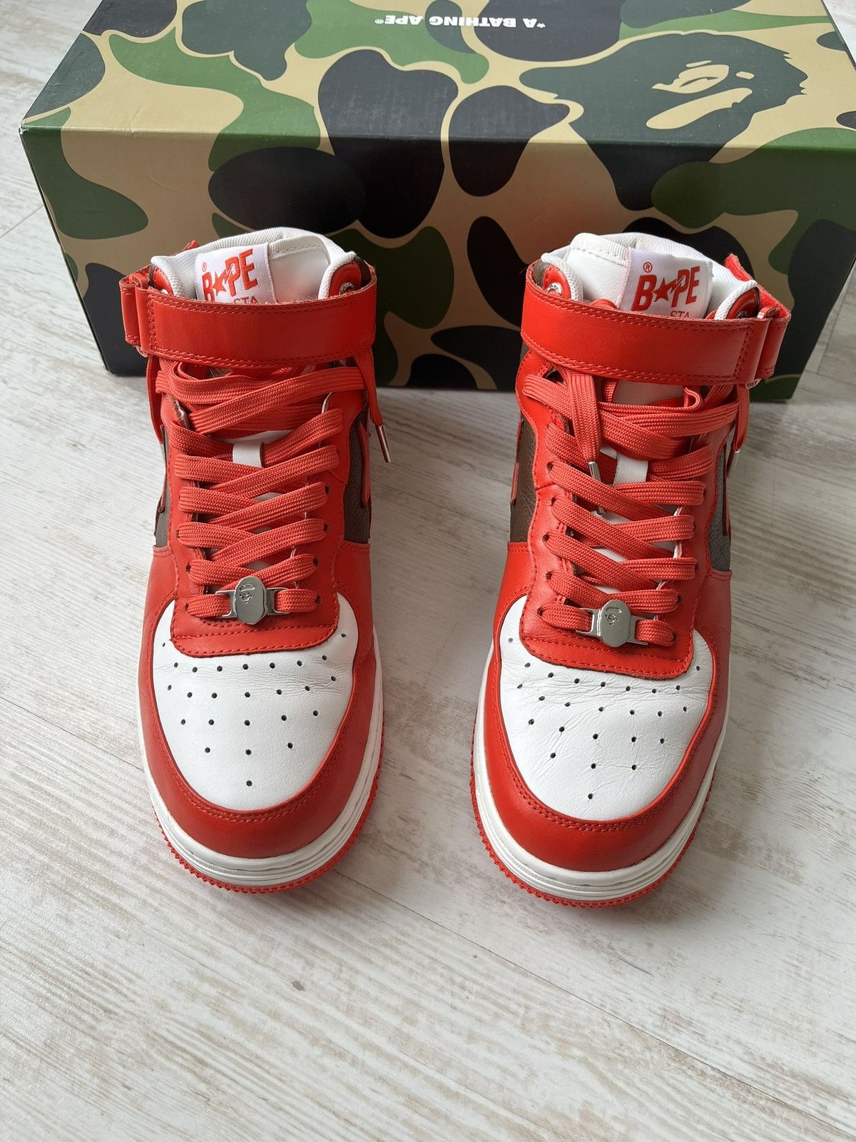 Bape A Bathing Ape Bape Sta Mid Red White Brown Sneakers US 10 Size US 10 / EU 43 - 3 Thumbnail