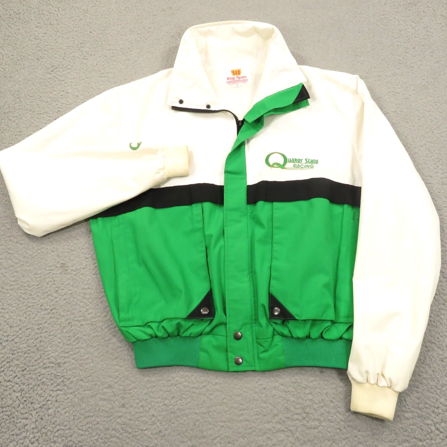 Vintage VINTAGE King Sports Racing Jacket Mens XL Green Bomber Windbreaker 80s/90s USA Cars Size US XL / EU 56 / 4 - 2 Thumbnail