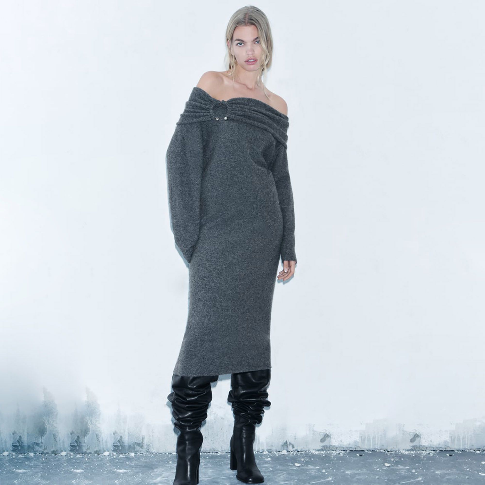 Zara Zara draped soft knit midi dress in grey size S Size S / US 4 / IT 40 - 5 Thumbnail