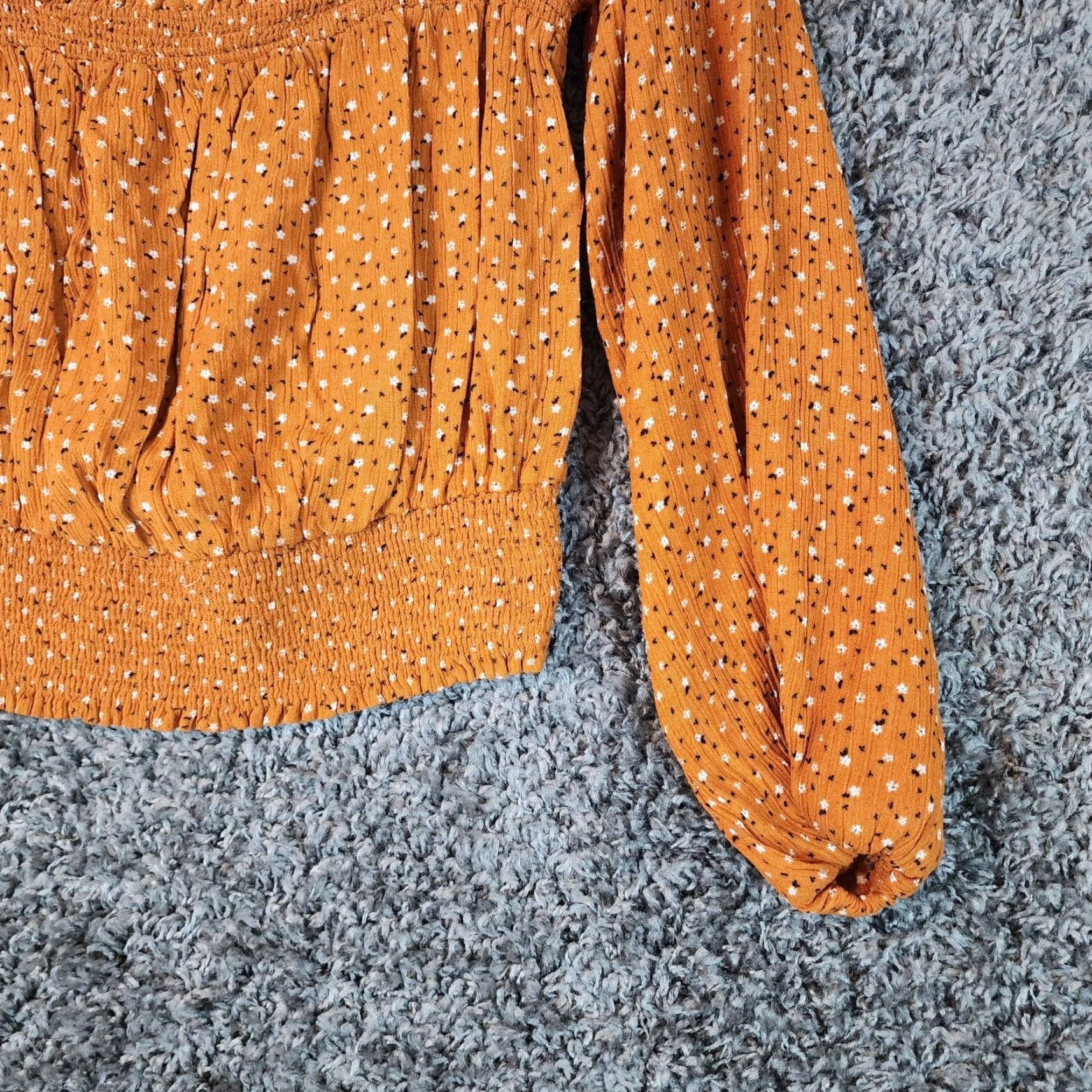 Vintage Böhme Womens Long Sleeve Crop Top Orange Floral XS Size XS / US 0-2 / IT 36-38 - 2 Thumbnail