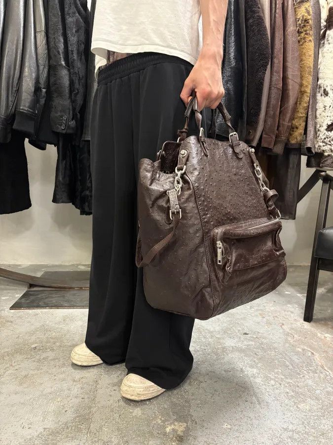 Dolce & Gabbana 2000s Dolce & Gabbana Ostrich Effect Brown Leather Bag Size ONE SIZE - 2 Thumbnail