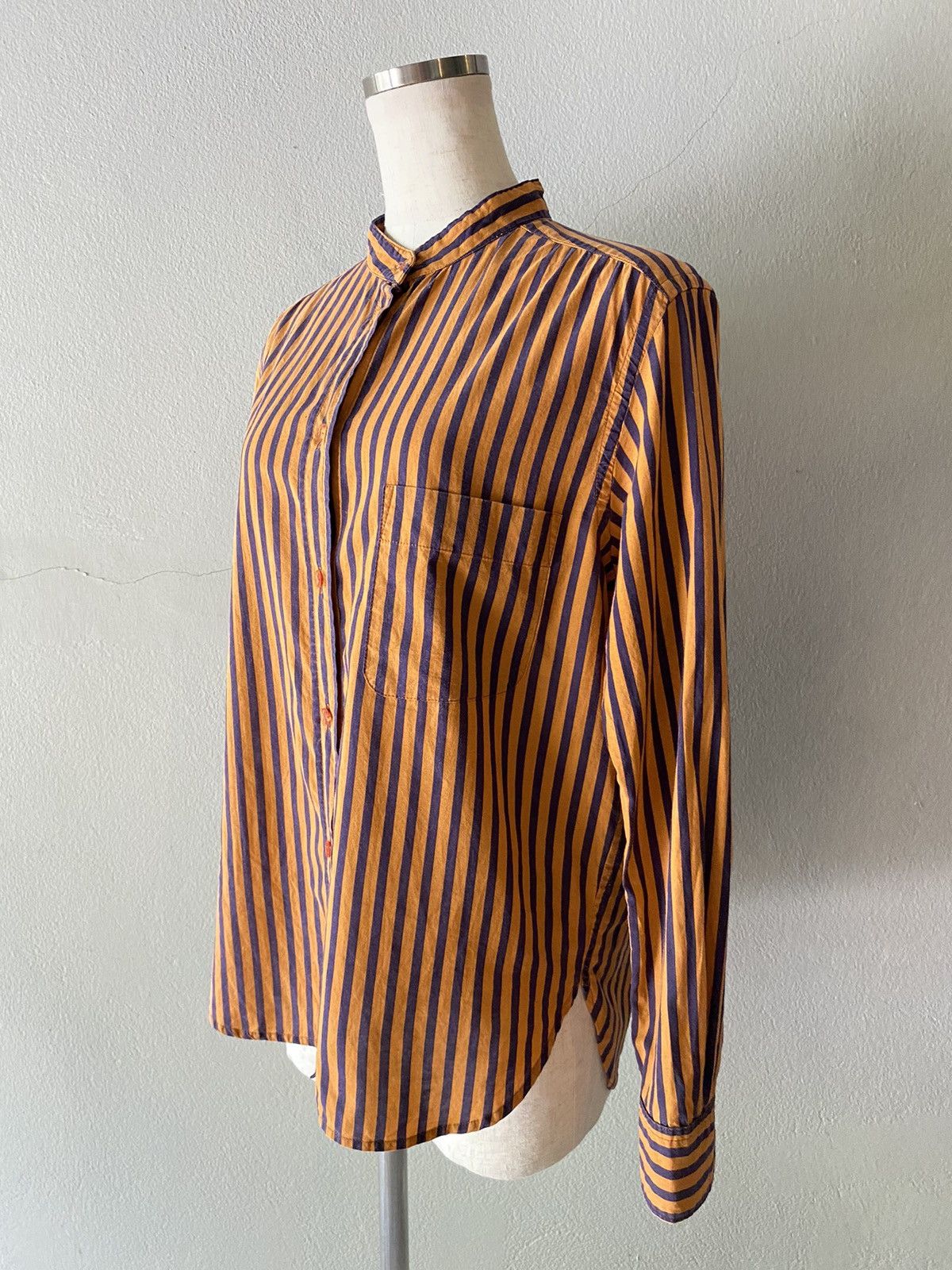 mercibeaucoup mercibeaucoup Orange & Navy Striped Mandarin Collar Shirt Size M / US 6-8 / IT 42-44 - 6 Thumbnail