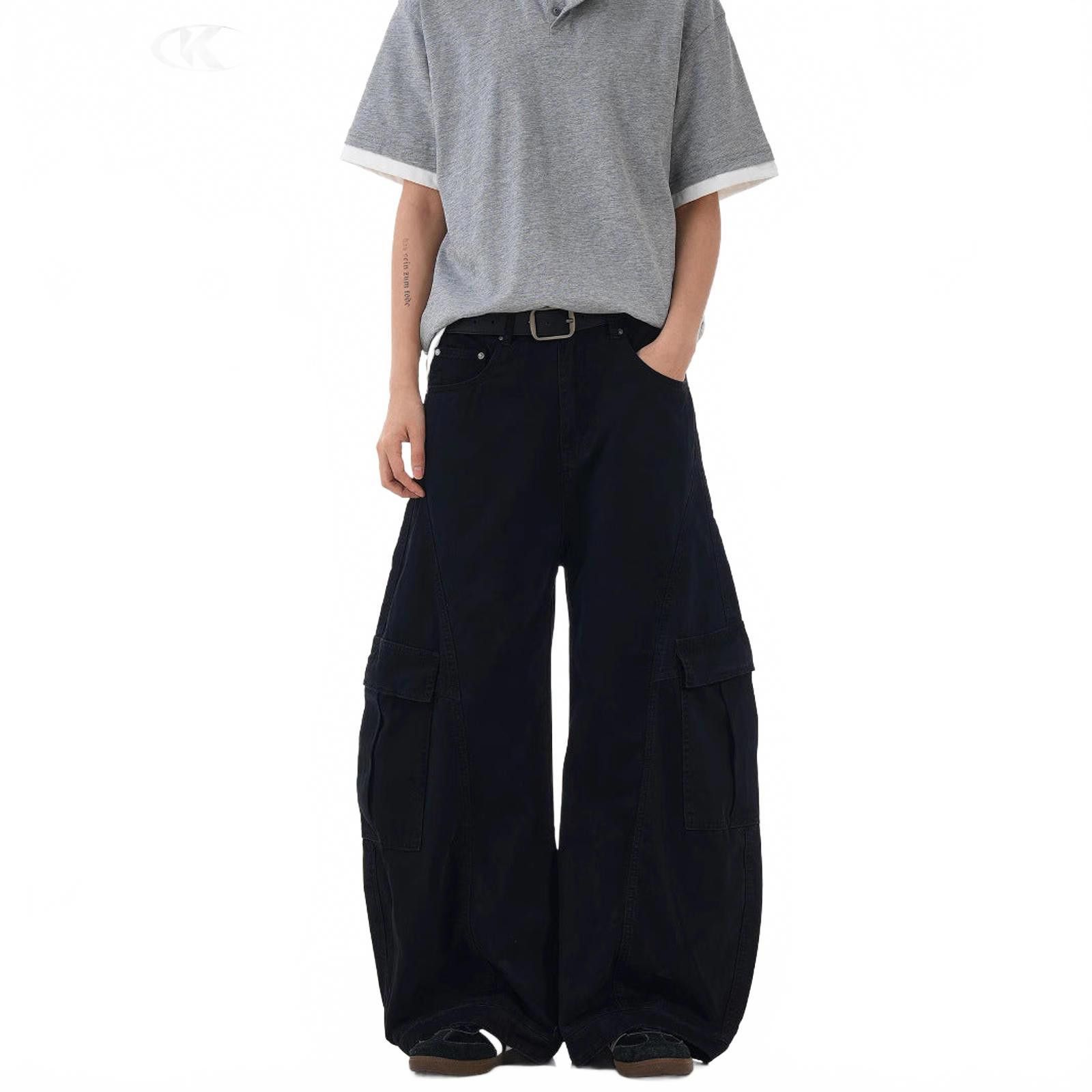 Japanese Brand Wide Leg Cargo Pants, Baggy Casual Workwear Pants Size US 32 / EU 48 - 5 Thumbnail