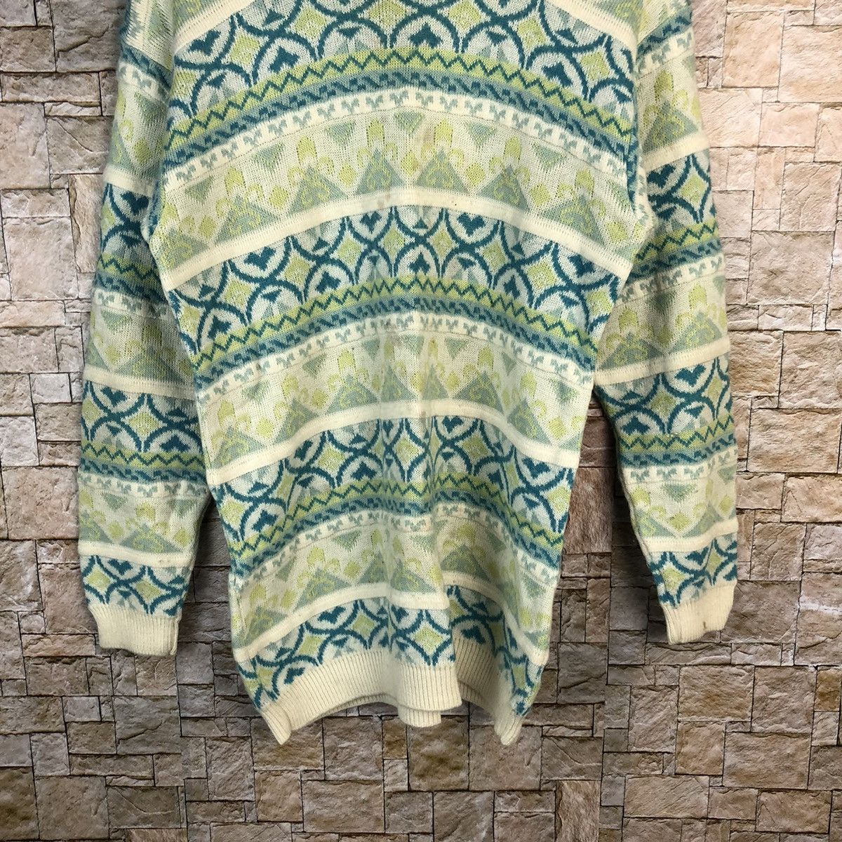 Homespun Knitwear × OVER THE STRiPES Italian designer vintage Stripe art Green Knitwear #A1047 Size S / US 4 / IT 40 - 6 Thumbnail