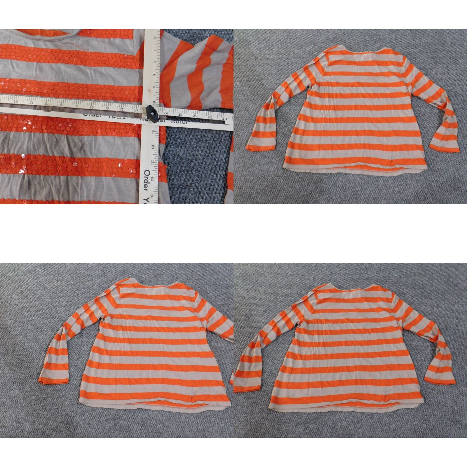 Ann Taylor Loft Ann Taylor Shirt Blouse Womens XL Orange Striped Beaded Knit Cotton Casual Long Sleeve Round Neck Pullover Basic Size XL / US 12-14 / IT 48-50 - 8 Thumbnail