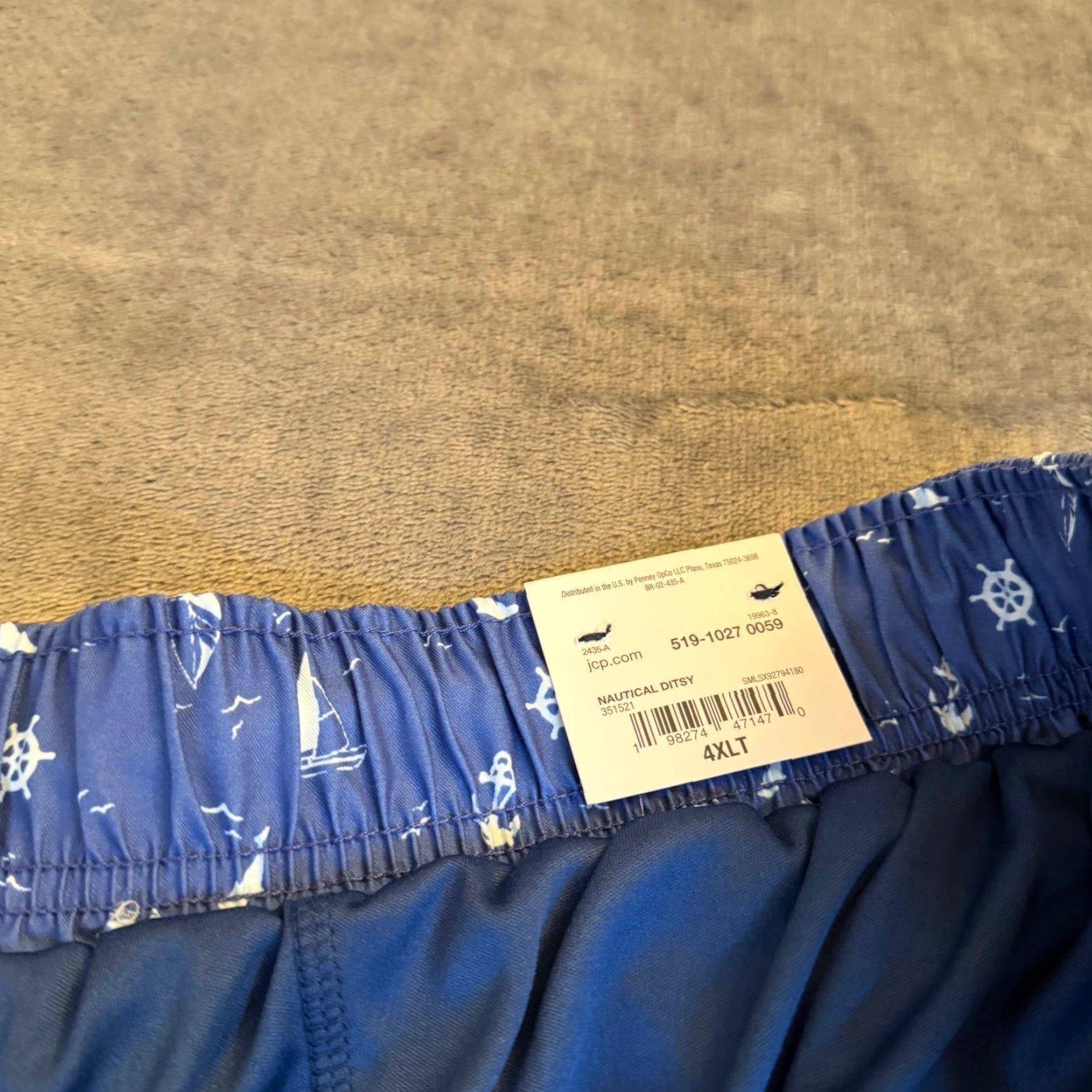 Vintage St Johns Bay Swim Trunks Mens 4XLT Blue Nautical Sailboat Anchor Elastic Waist Board Shorts Geometric Pockets Drawstring Big & Tall Mens Size US 39 - 5 Thumbnail