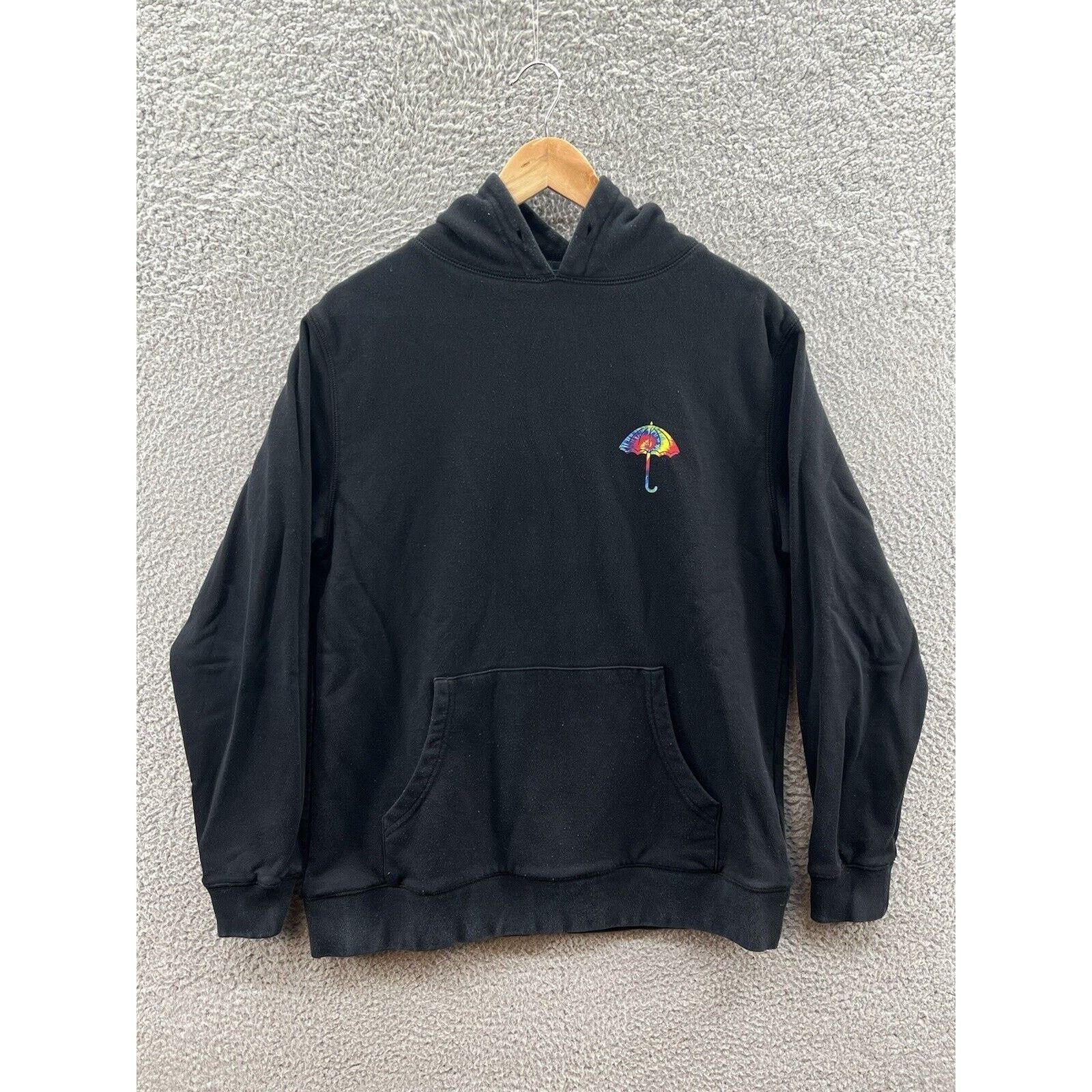 Helas Tie Dye Umbrella Logo Black Pullover Hoodie Size Small