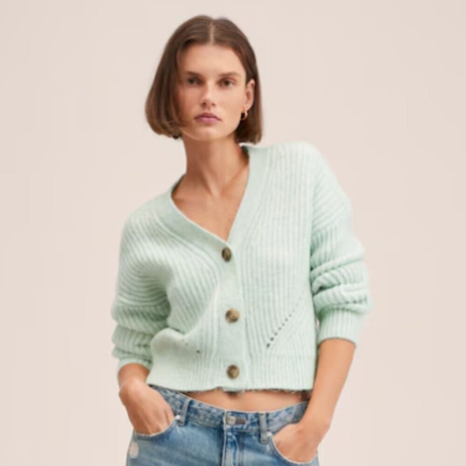 Mango Mango Ribbed Knit Aqua Green Cardigan Sweater NWT Plus 3XL Size 3XL / US 20-22 - 3 Thumbnail