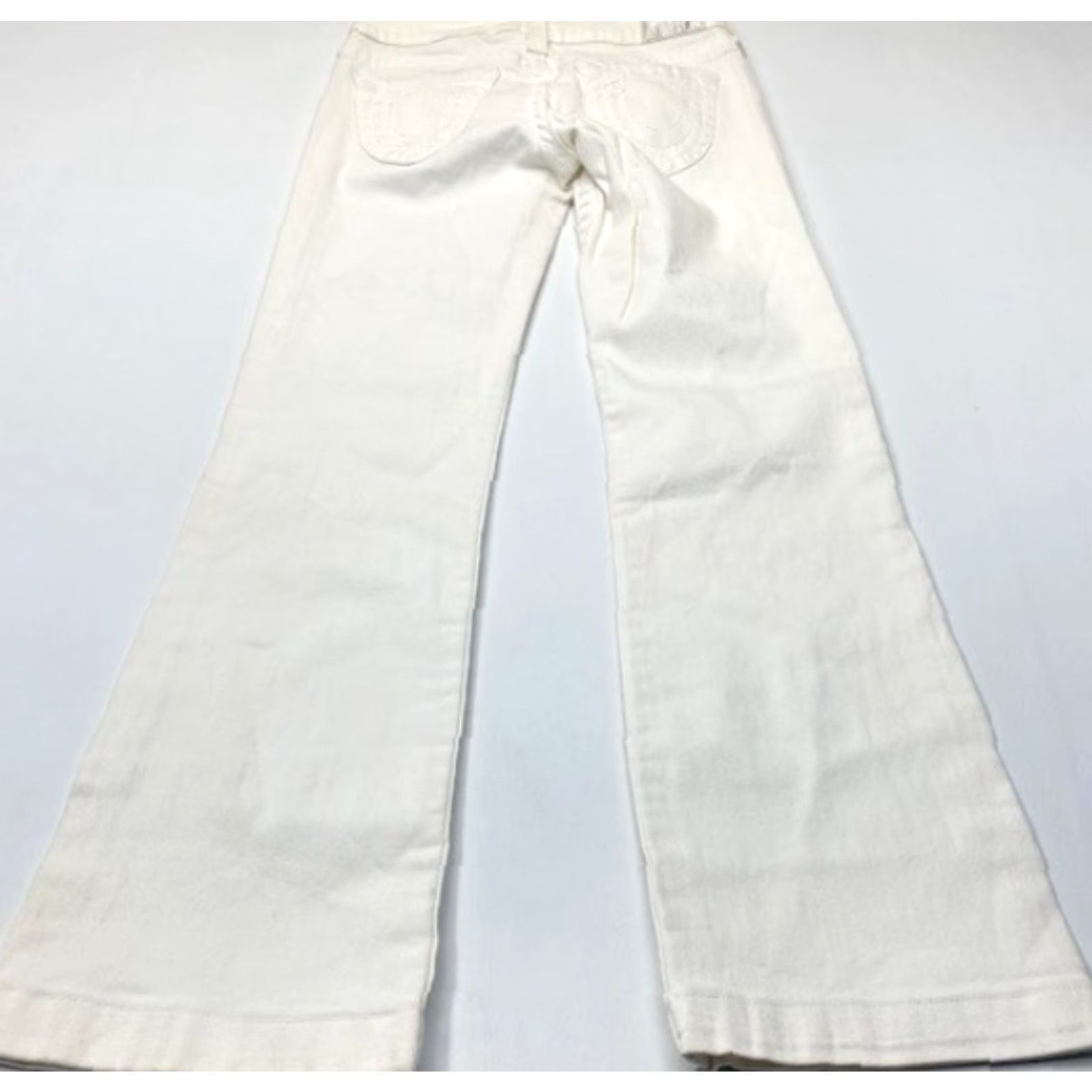 True Religion VINTAGE Tru Religion White Jeans - 27 Women's Low Rise Flare Denim with Rhinestones Made In USA Size 27" / US 4 / IT 40 - 6 Thumbnail