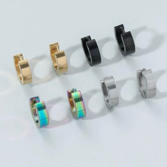 Other 4 Pairs 4 Colors Stainless Steel Hoop Earring Size ONE SIZE - 2 Thumbnail