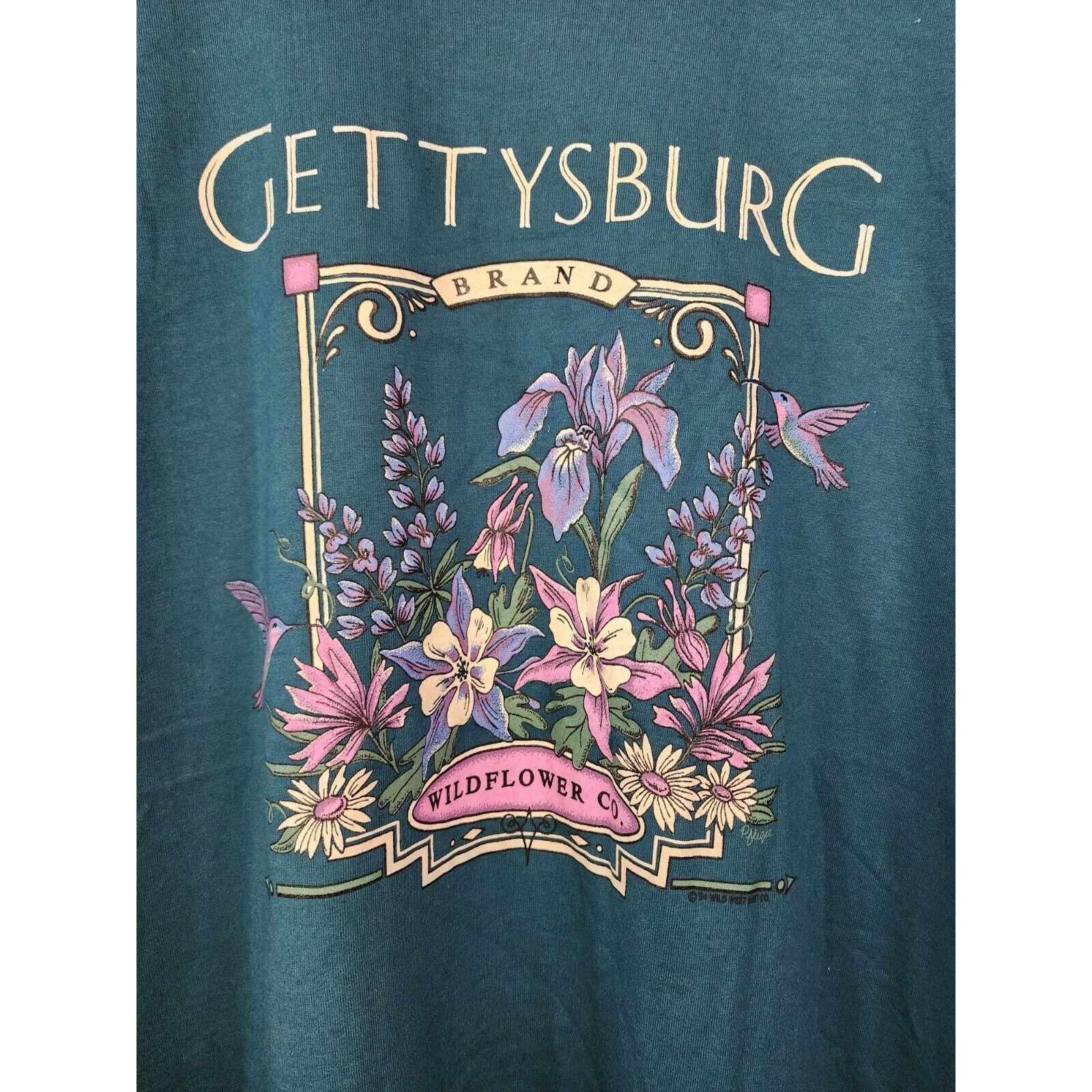 Jerzees Vintage Gettysburg Shirt Wildflower Flower Green Tee 90s L Size US L / EU 52-54 / 3 - 2 Thumbnail