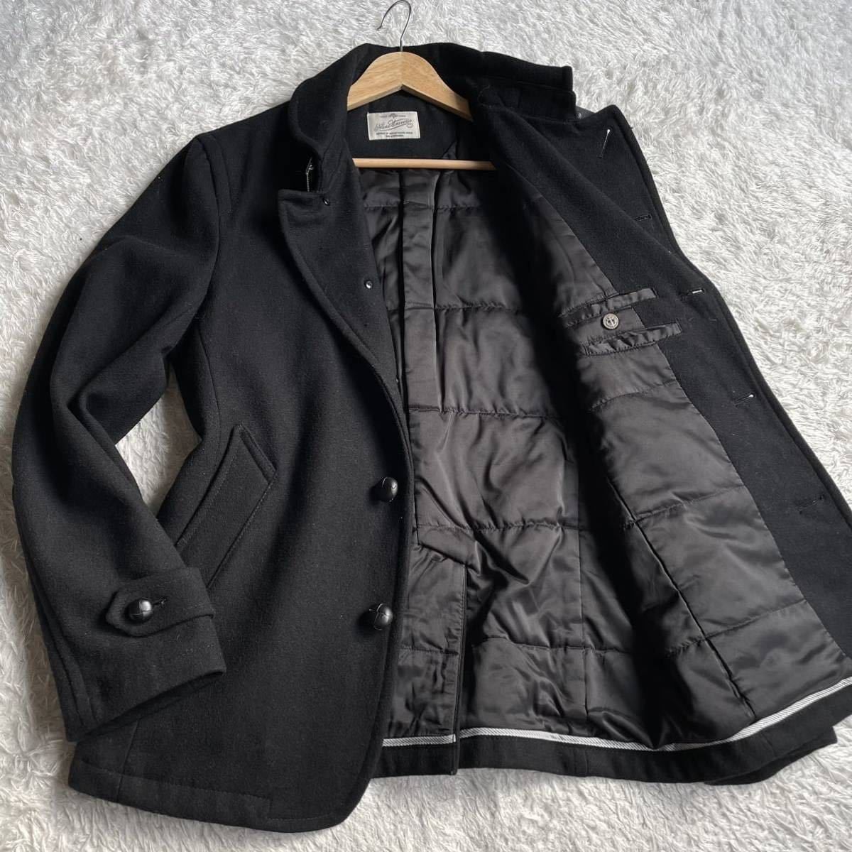 NANO universe Padded Black Melton Wool Marine Coat Size US M / EU 48-50 / 2 - 1 Thumbnail