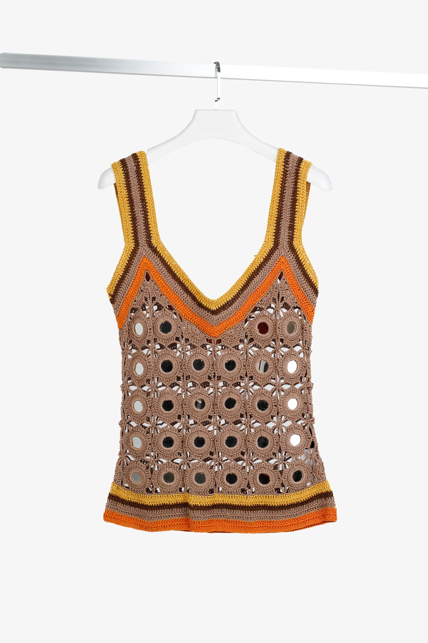 Wales Bonner Wales Bonner Marimba Camel Crochet V-Neck Cotton-Knitted Top Size L / US 10 / IT 46 - 1 Thumbnail