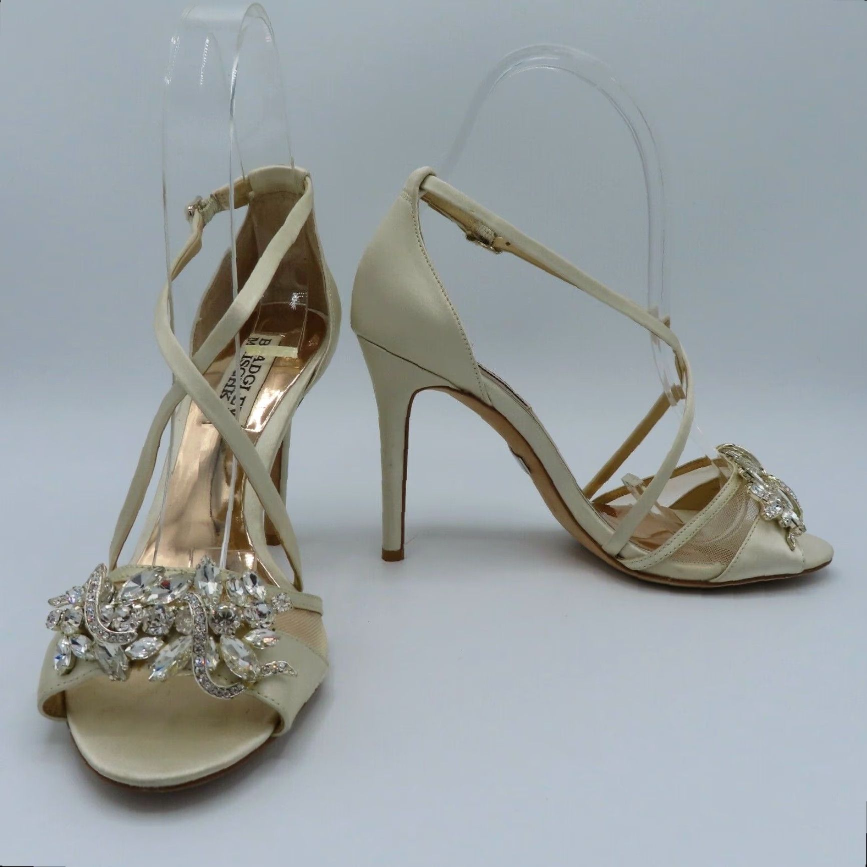 Badgley Mischka Badgley Mischka Womens Heels 6 Ivory Rhinestone Strappy Open Toe Prom Wedding Size US 6 / IT 36 - 5 Thumbnail