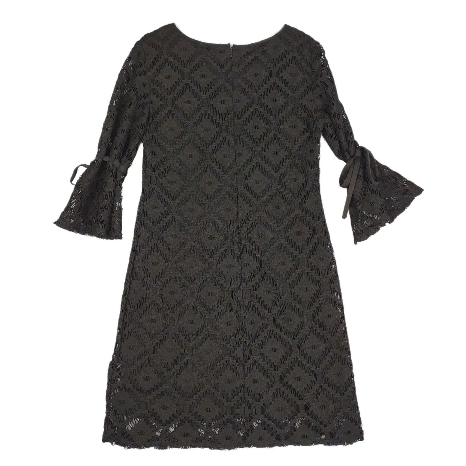Other R&K Sz 10 Black Geometric Lace Tied Bell Sleeve Shift Dress Size L / US 10 / IT 46 - 2 Thumbnail