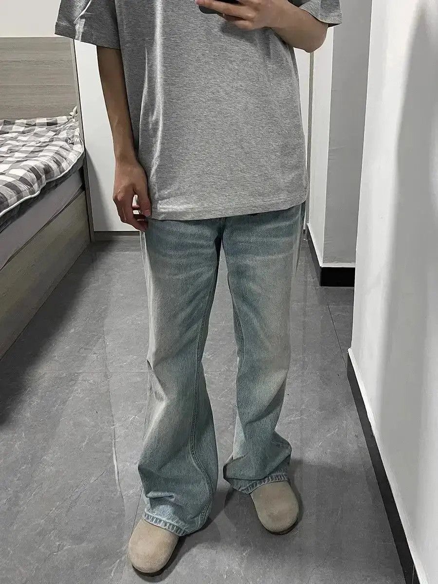 Japanese Brand Loose straight washed micro flared jeans Size US 30 / EU 46 - 3 Thumbnail