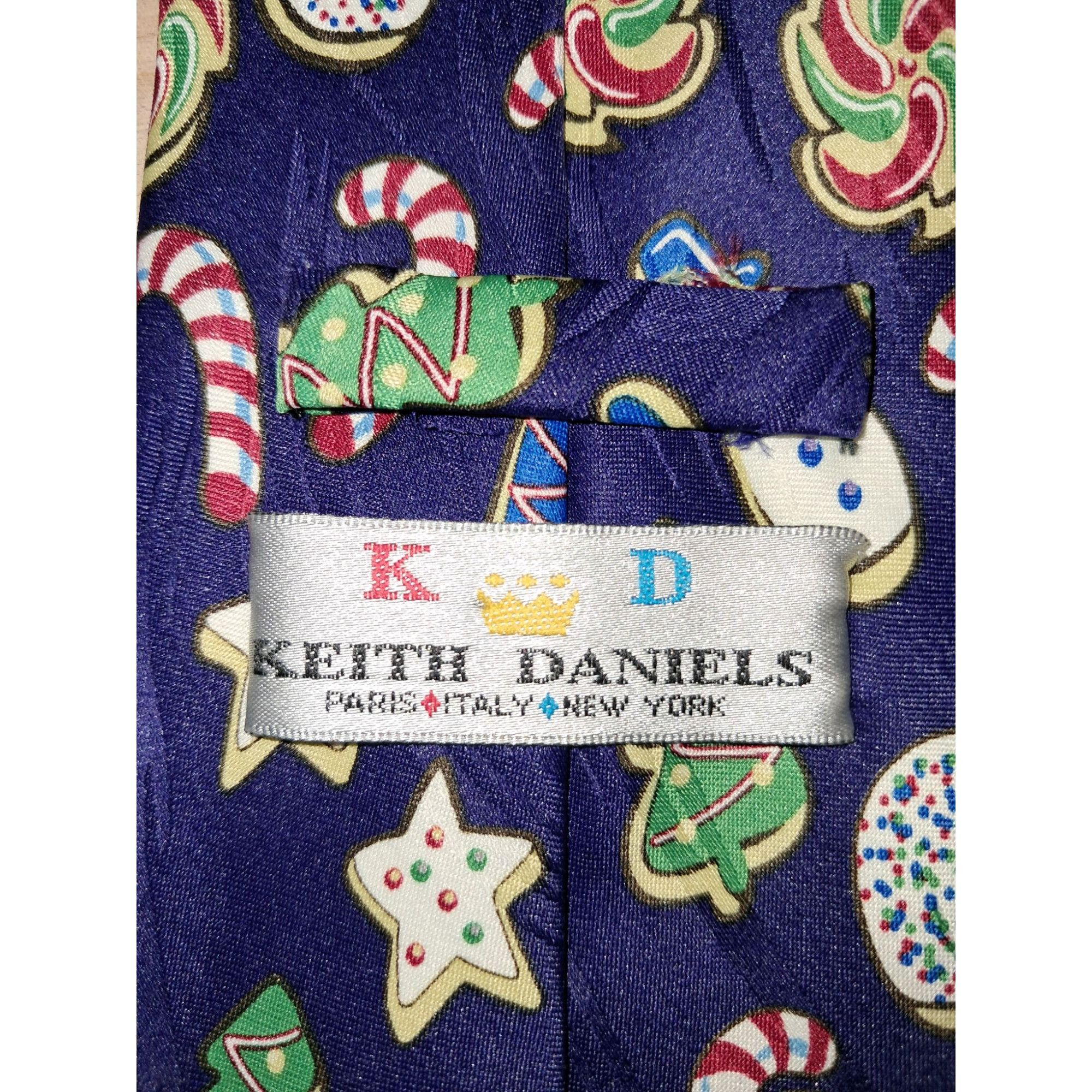 Vintage Keith Daniels Christmas Tie: Blue with Green Trees Size ONE SIZE - 3 Thumbnail