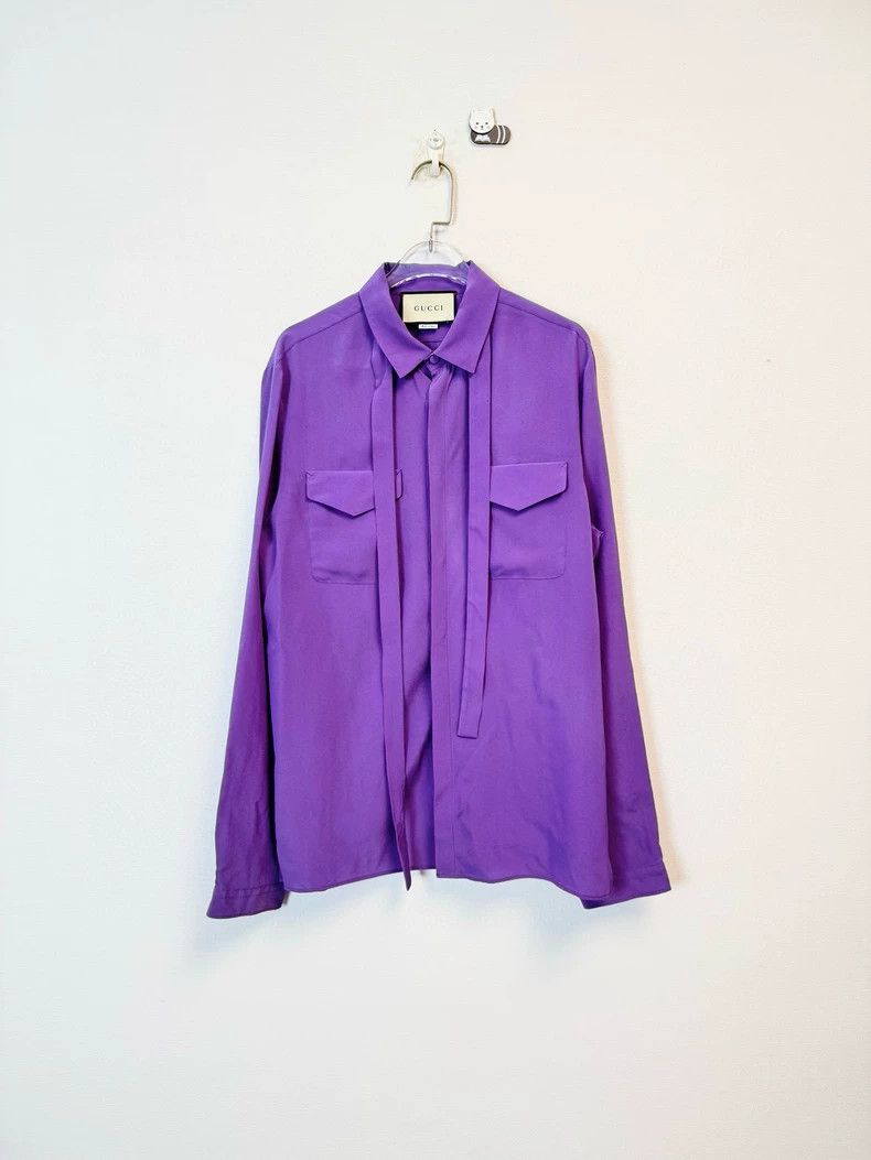Gucci Size15 Purple solid color silk ribbon double pocket s