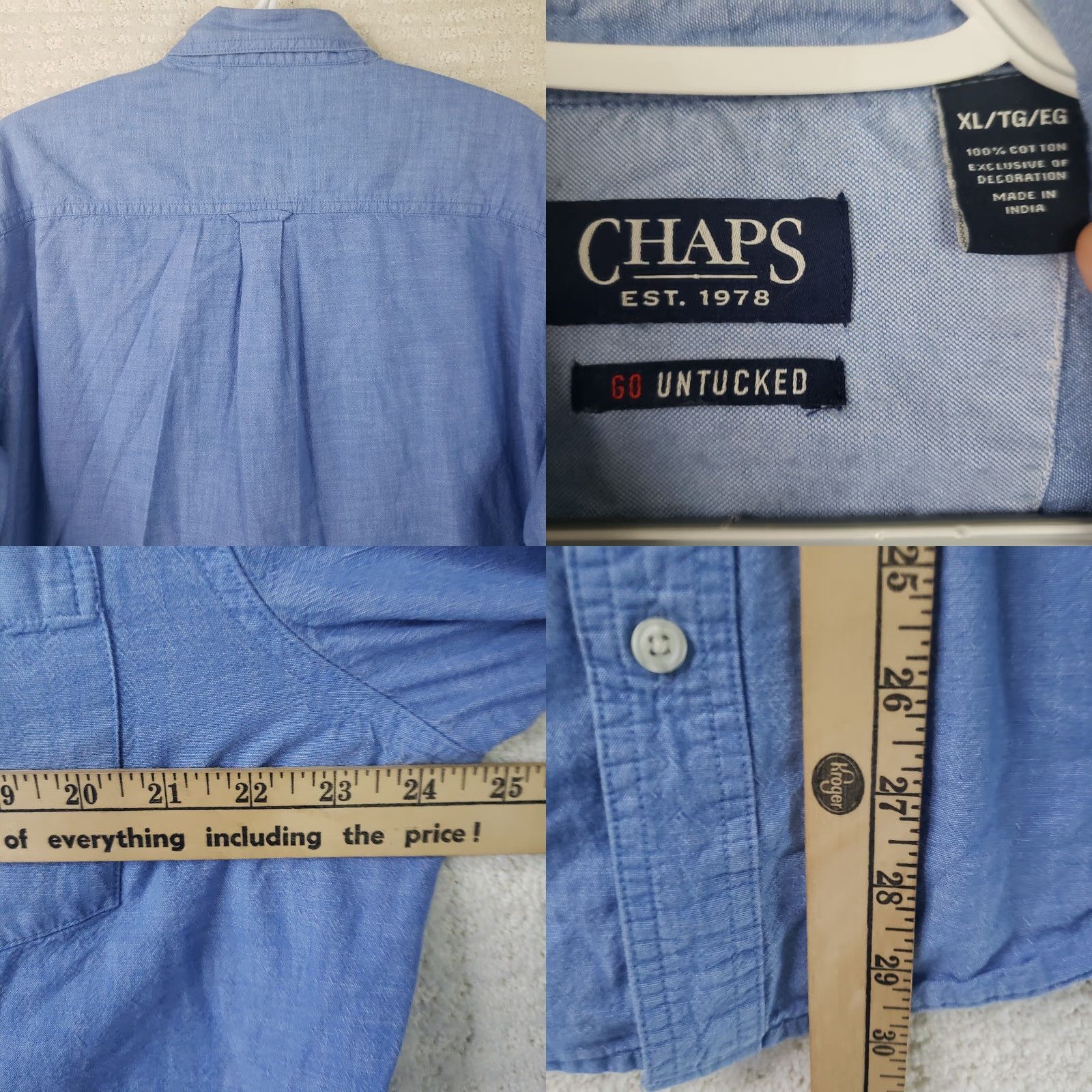 Chaps CHAPS Button-Down Shirt XL Blue Easy Care Long Sleeve Shirt with Pockets Size US XL / EU 56 / 4 - 8 Thumbnail