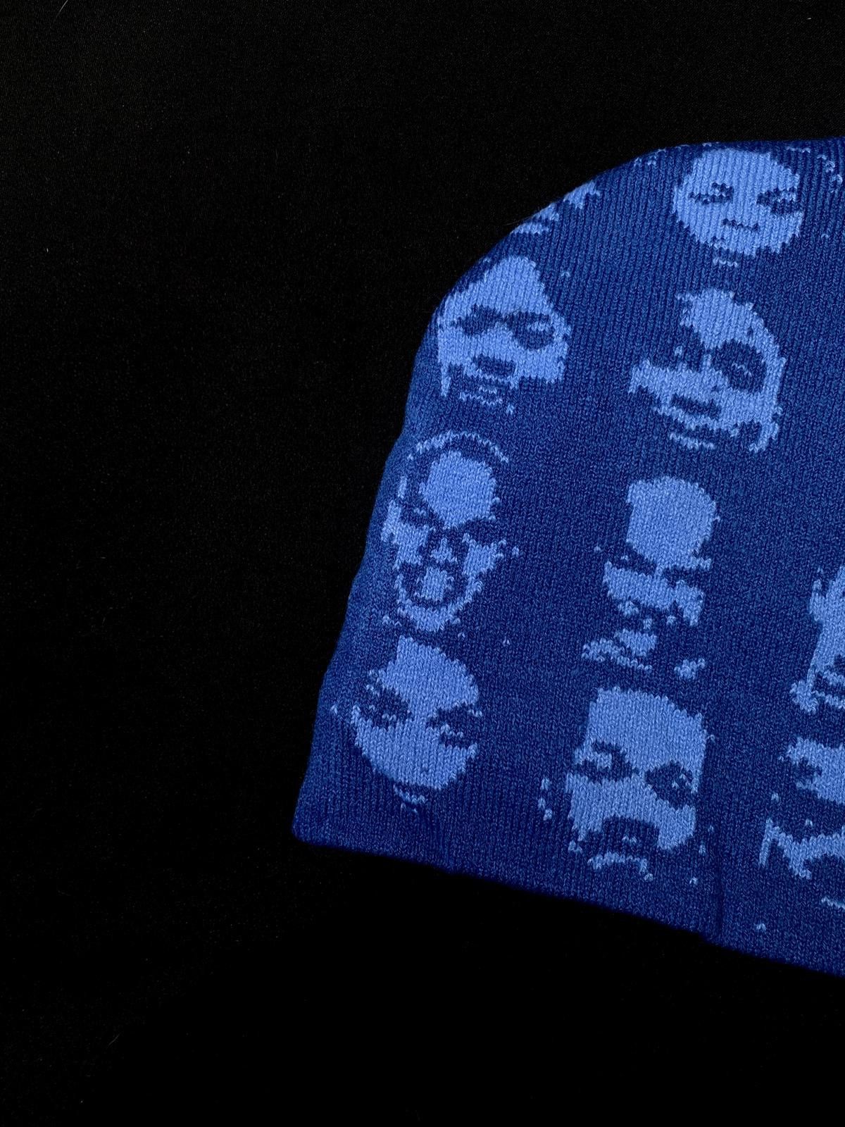 Japanese Brand Deadstock Faces Graphic No Cuff Knit Blue Beanie Hats OS Size ONE SIZE - 5 Thumbnail