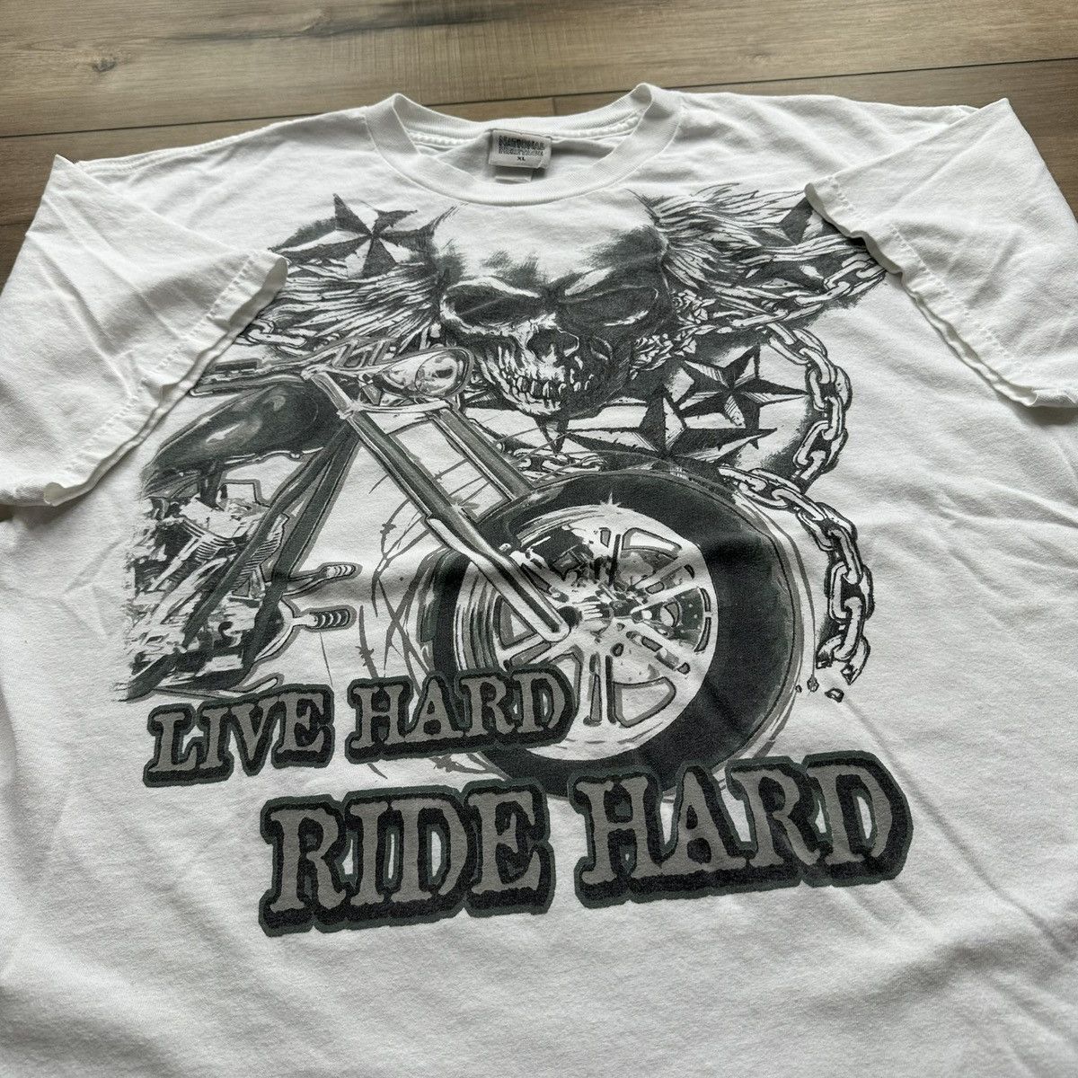 Other Vintage 2000s Y2K Live Hard Ride Hard Biker Graphic Tee Size US XL / EU 56 / 4 - 6 Thumbnail