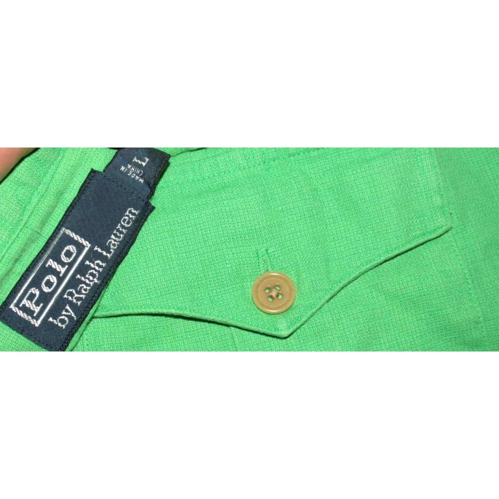 Ralph Lauren Vtg Polo RALPH LAUREN Green Linen Cotton Blend Long Sleeve Button Down Shirt L Mens Size US L / EU 52-54 / 3 - 3 Thumbnail