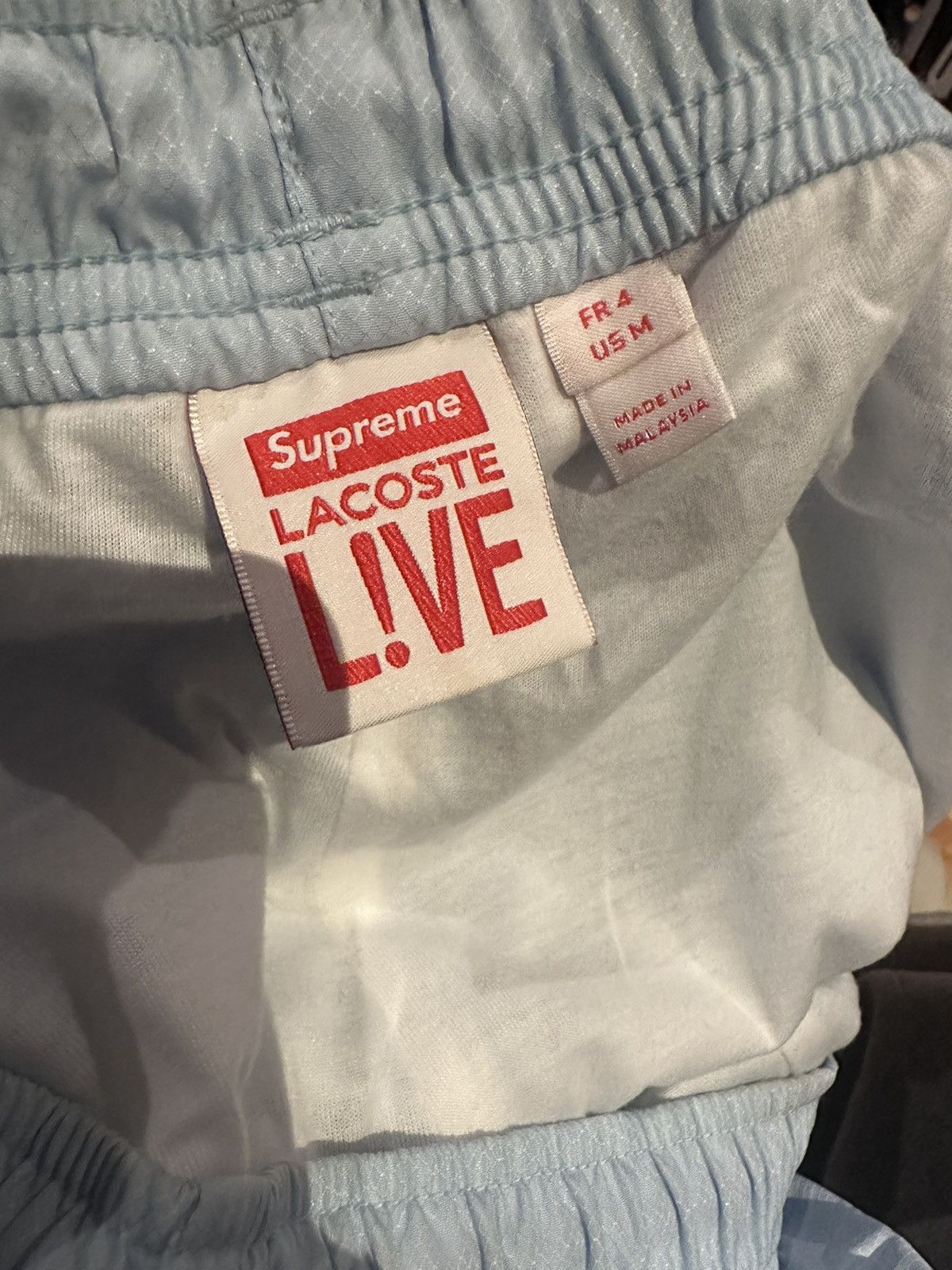 Lacoste × Supreme SS17 Light Blue Track Pants Outline Logo Medium Size US 32 / EU 48 - 8 Thumbnail