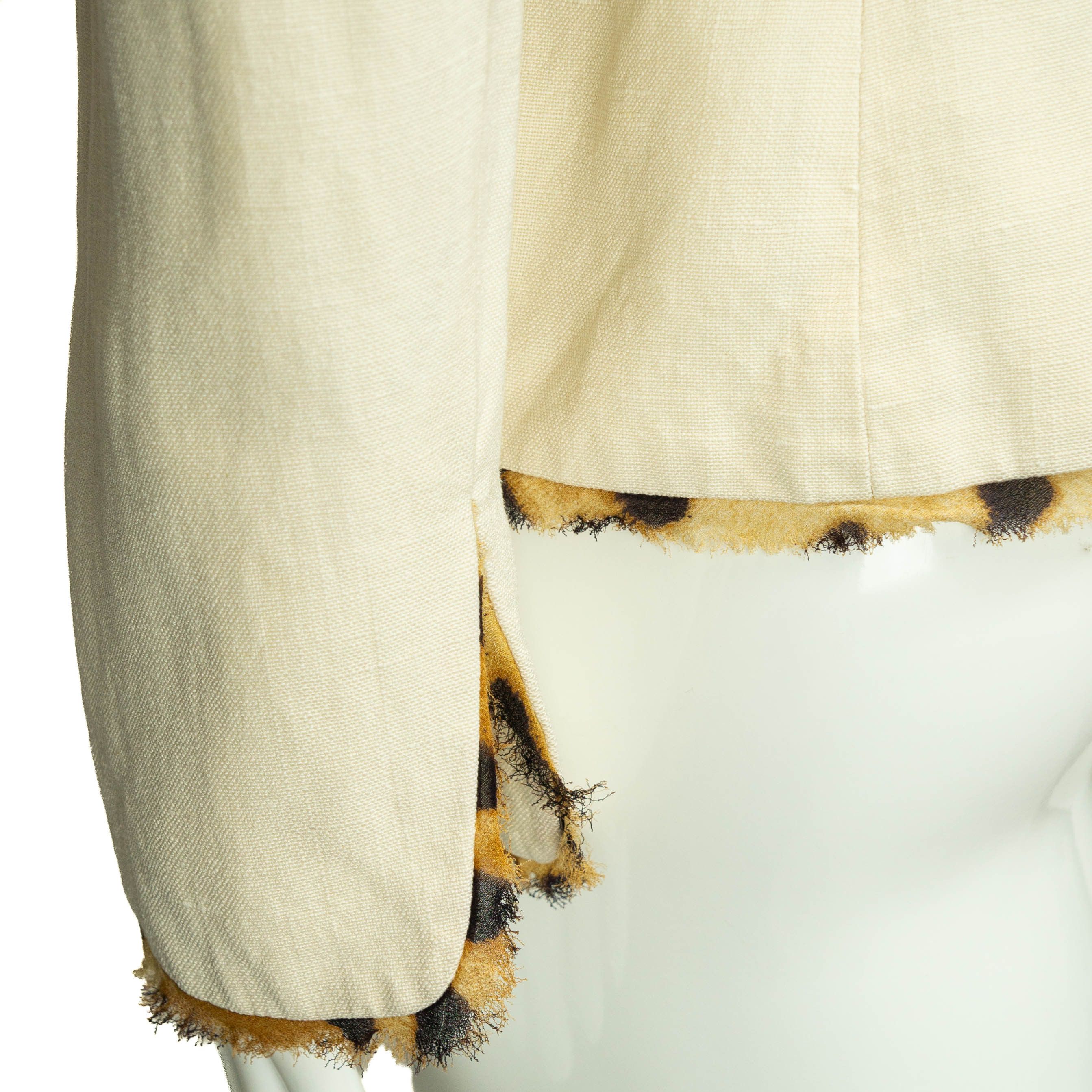 Escada ESCADA Beige Leopard Silk Linen Blazer Vintage 90s 00s Size M / US 6-8 / IT 42-44 - 7 Thumbnail