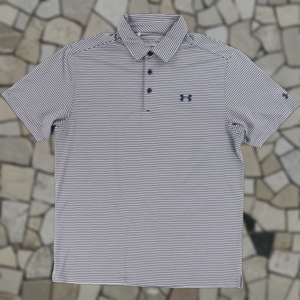 Under Armour Under Armour Heatgear Loose High Stretch Striped Polo Shirt Gray Men's L Polo Shirt Mens L Gray Striped Heatgear Loose Stretch Under Armour Size US L / EU 52-54 / 3 - 1 Thumbnail