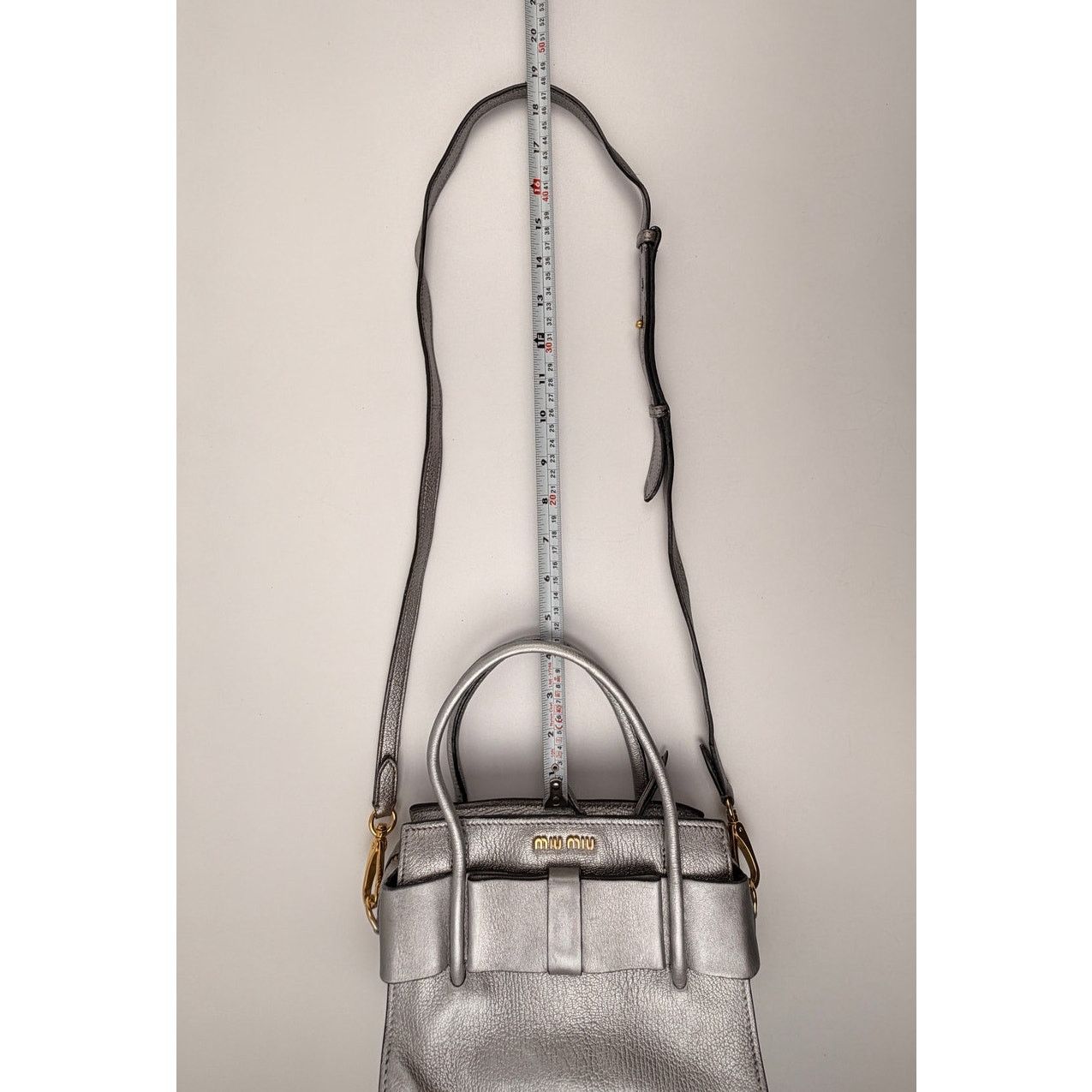 Miu Miu Miu Miu Silver Small Madras Bow-Embellished Tote Size ONE SIZE - 10 Thumbnail