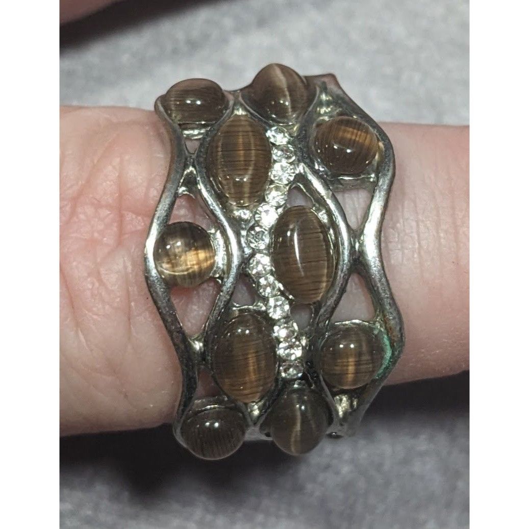 Other Brown Cateye Gemmed Rhinestone Accent Silver Tone Stretch Ri Size ONE SIZE - 2 Thumbnail