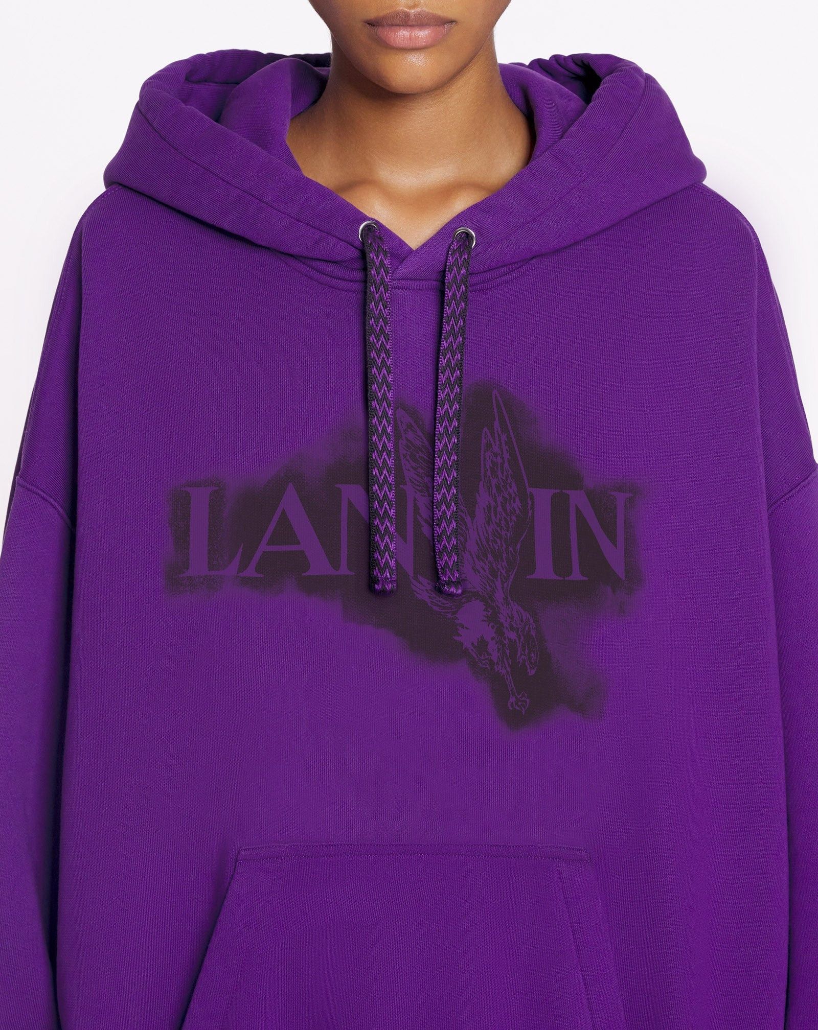 Lanvin o1mle0825 Unisex Baggy Eagle Print Hoodie in Purple Size US XXS / EU 40 - 5 Thumbnail