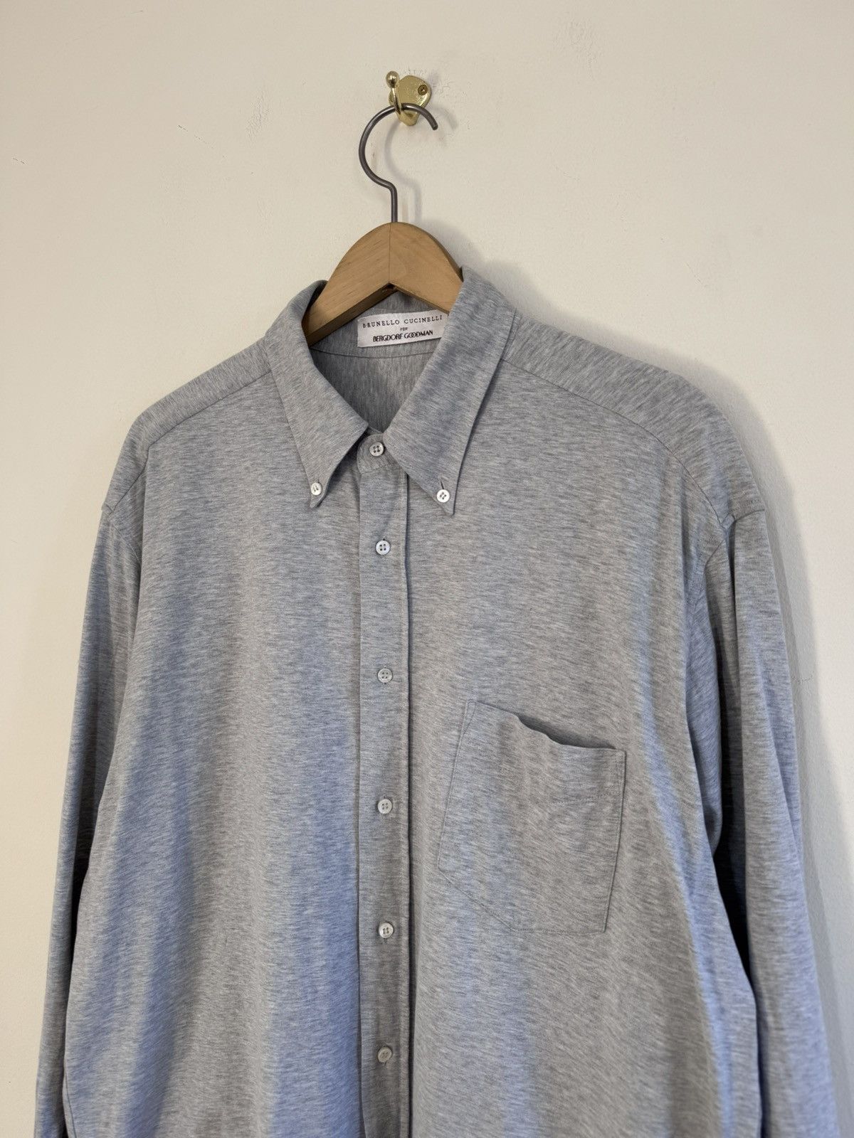 Brunello Cucinelli Brunello Cucinelli Bergdorf Grey Jersey Button Down Shirt 56 Size US XL / EU 56 / 4 - 2 Thumbnail