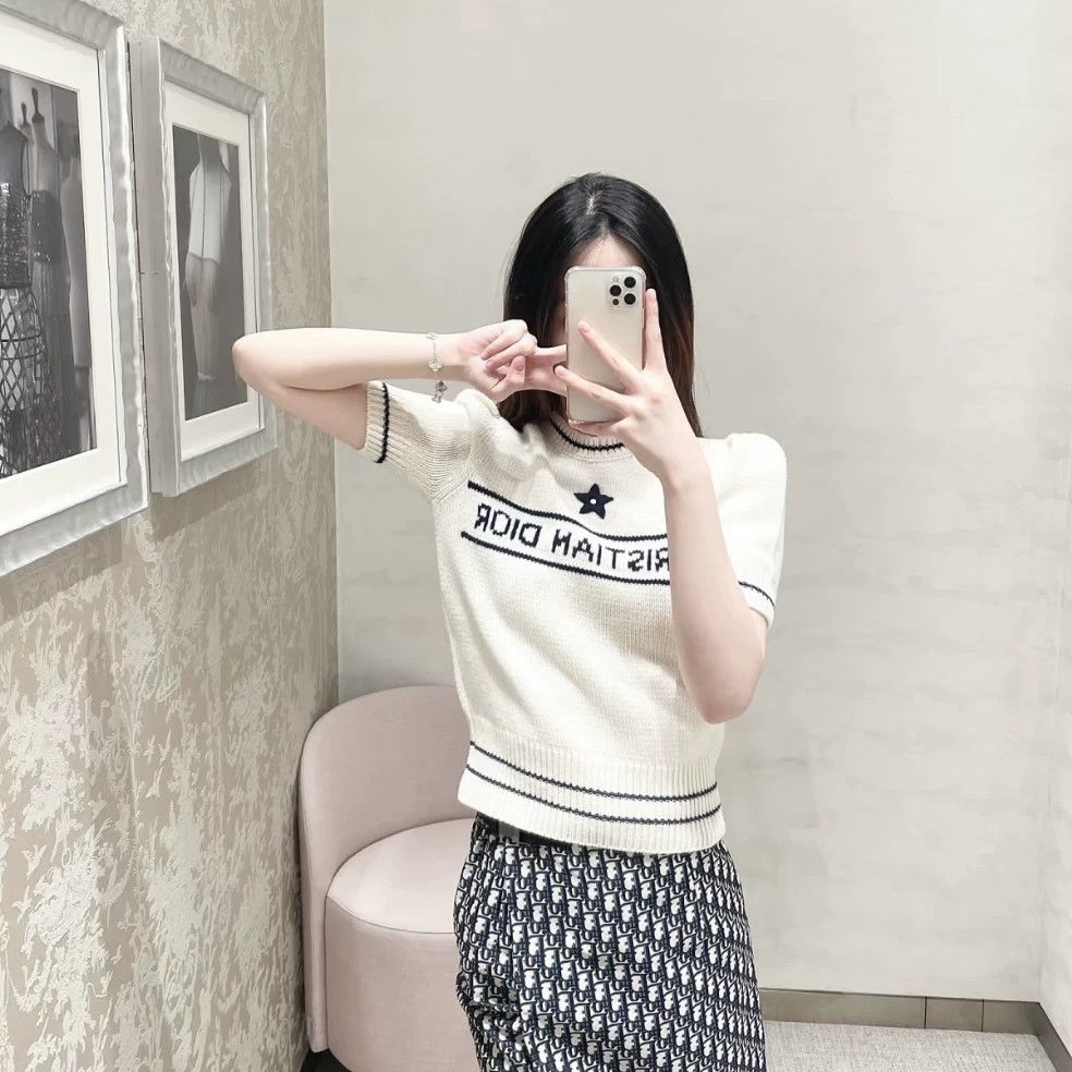 Christian Dior Monsieur Dior apr474 star slogan knit short tee 36 wool Size XS / US 0-2 / IT 36-38 - 7 Thumbnail