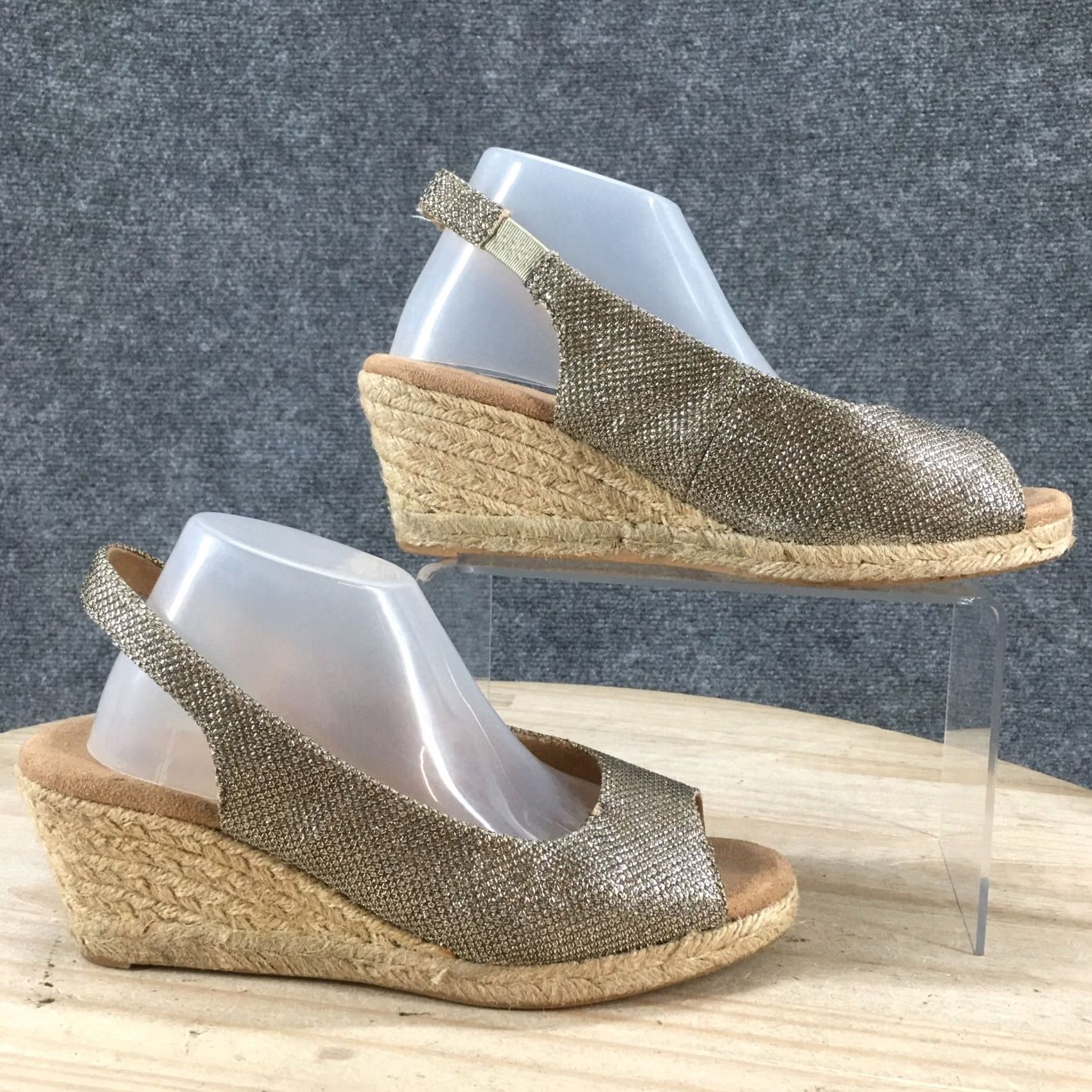 Vintage White Mountain Sandals Womens 6.5 M Social Peep Toe Espadrille Slingback Gold Size US 7 / IT 37 - 2 Thumbnail