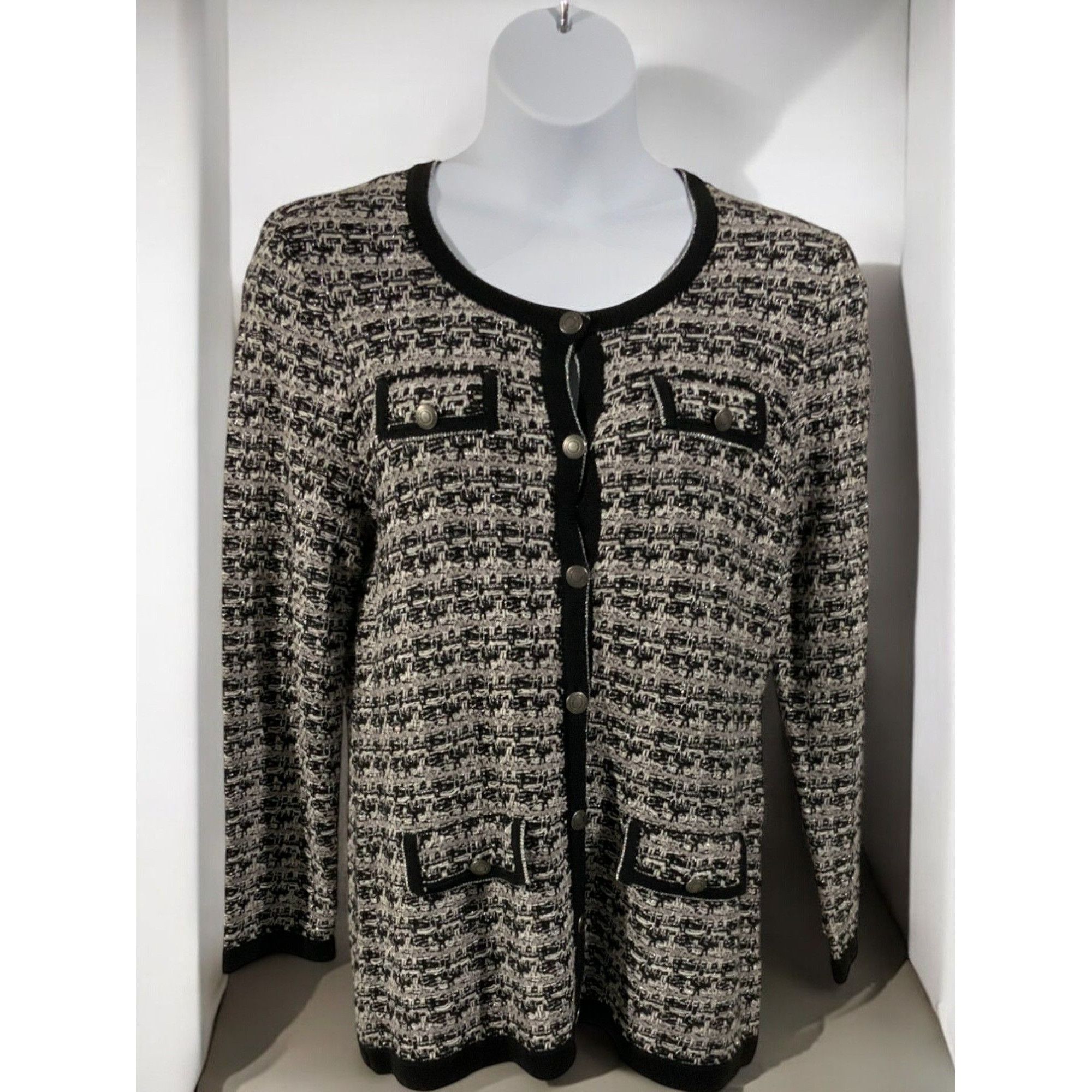 Preston & York Preston & York Textured Cardigan Black White New Large Size L / US 10 / IT 46 - 6 Thumbnail