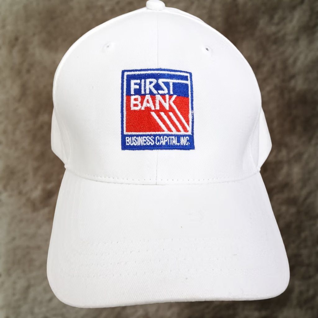 Vintage First Bank One Size White Adjustable Strapback Baseball Hat Cap Size ONE SIZE - 1 Thumbnail