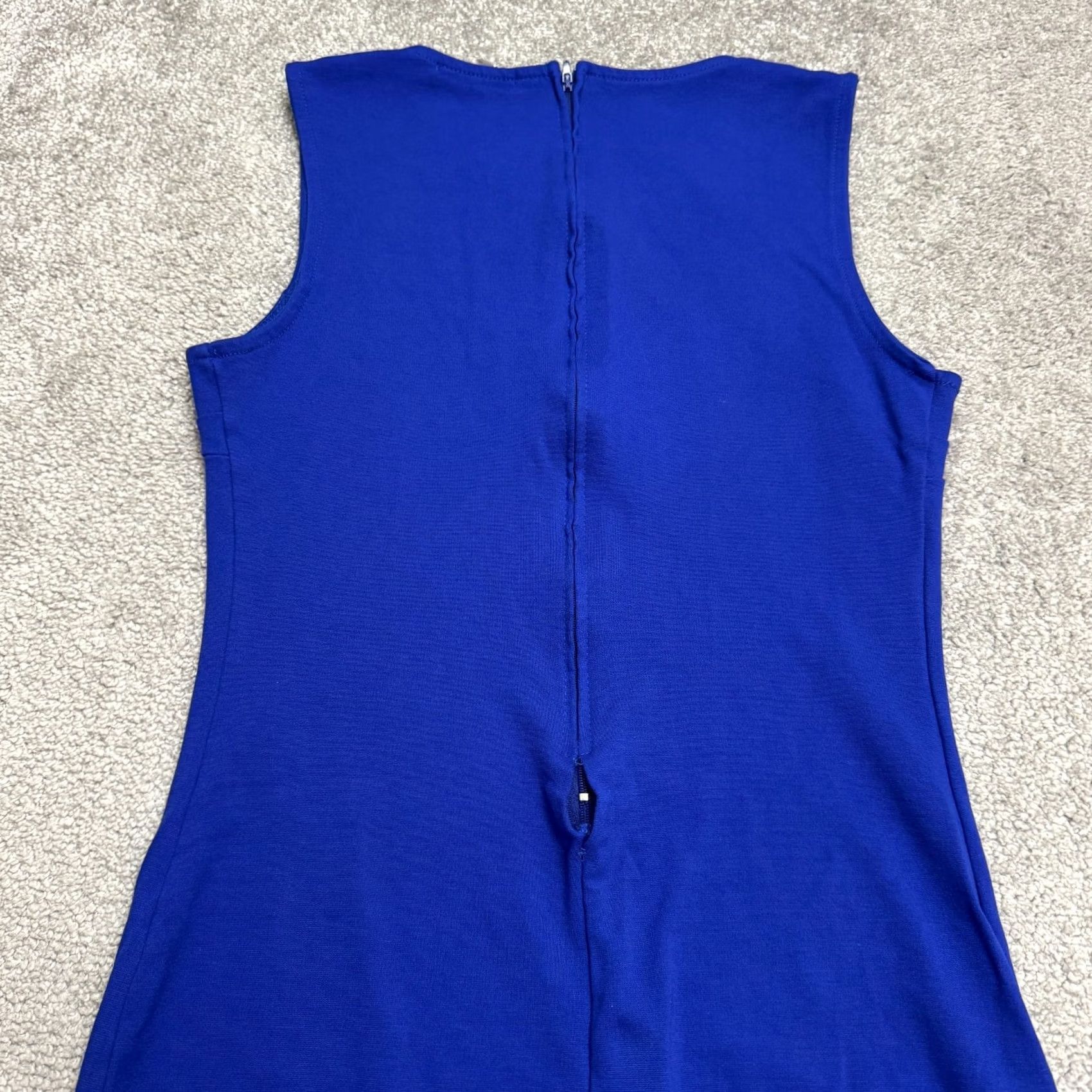 Vintage A'Gaci Bodycon Midi Dress Women Large Royal Blue Gold Accent Sleeveless Cut Out Size L / US 10 / IT 46 - 5 Thumbnail